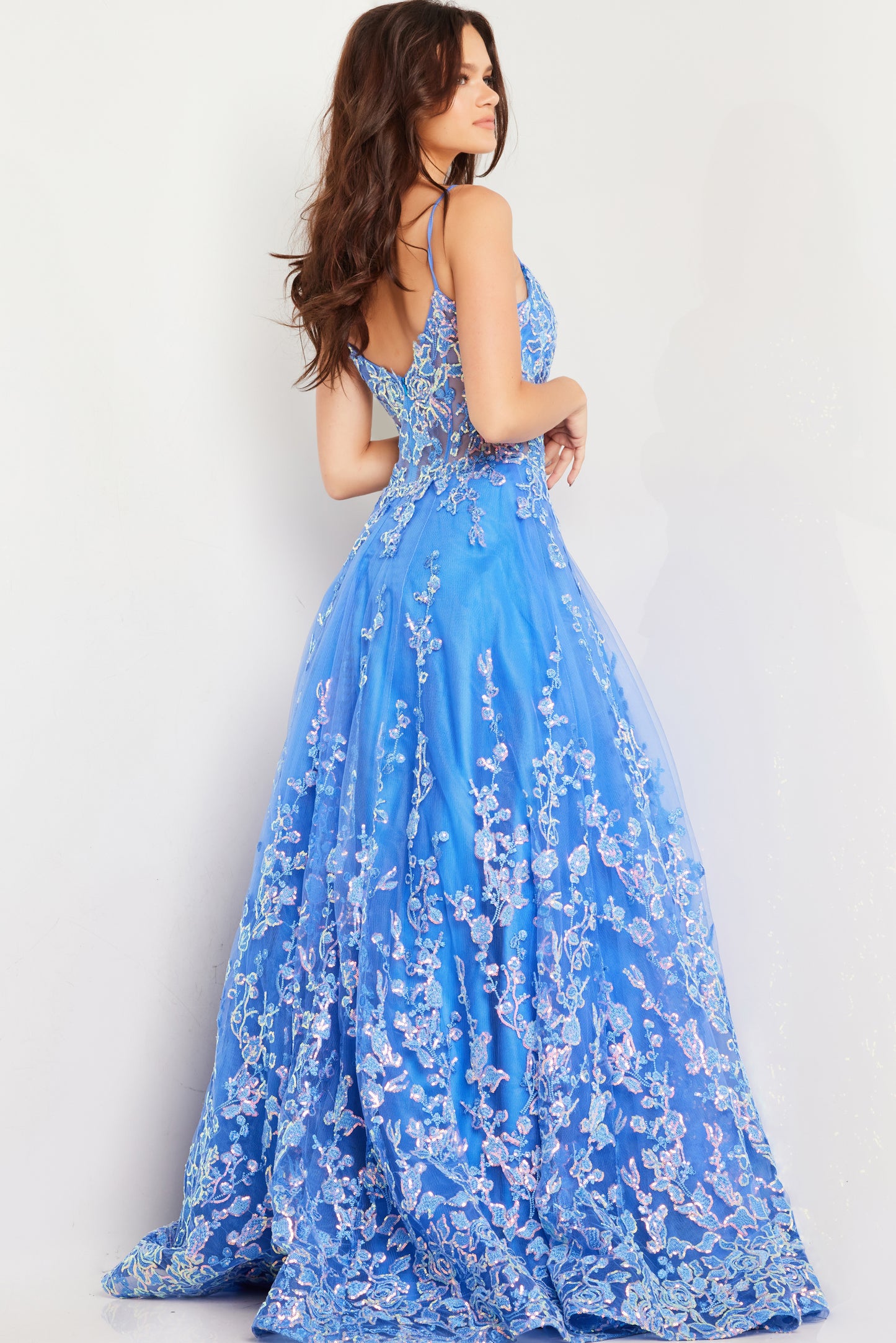 Jovani 29072 Floral Embroidered Corset Bodice Dress