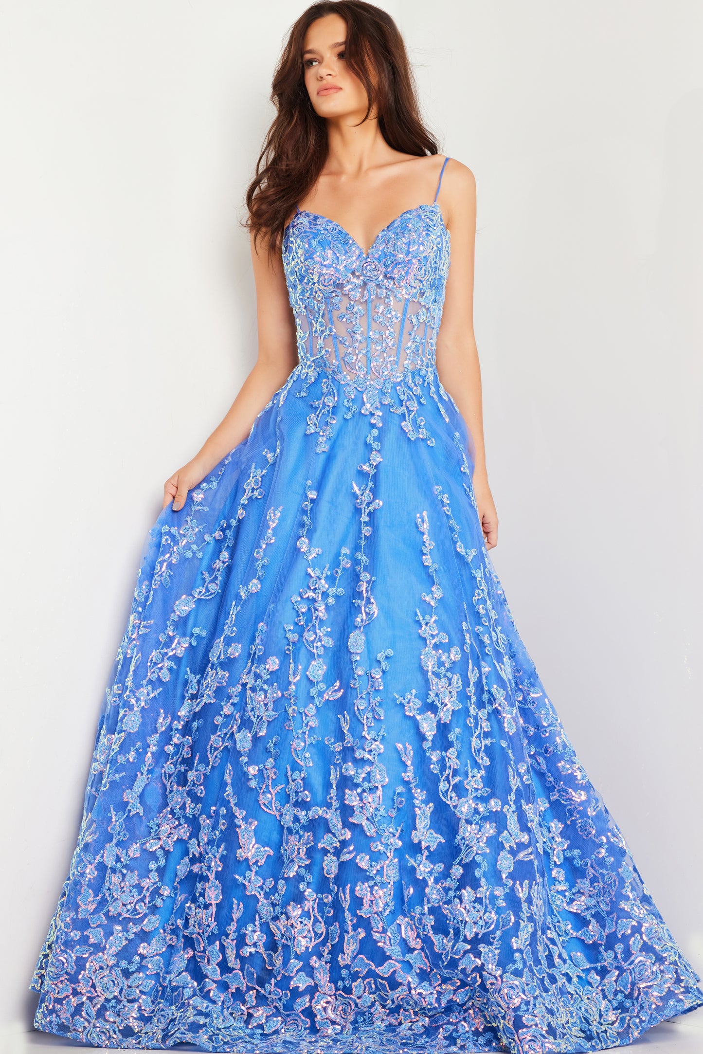 Jovani 29072 Floral Embroidered Corset Bodice Dress
