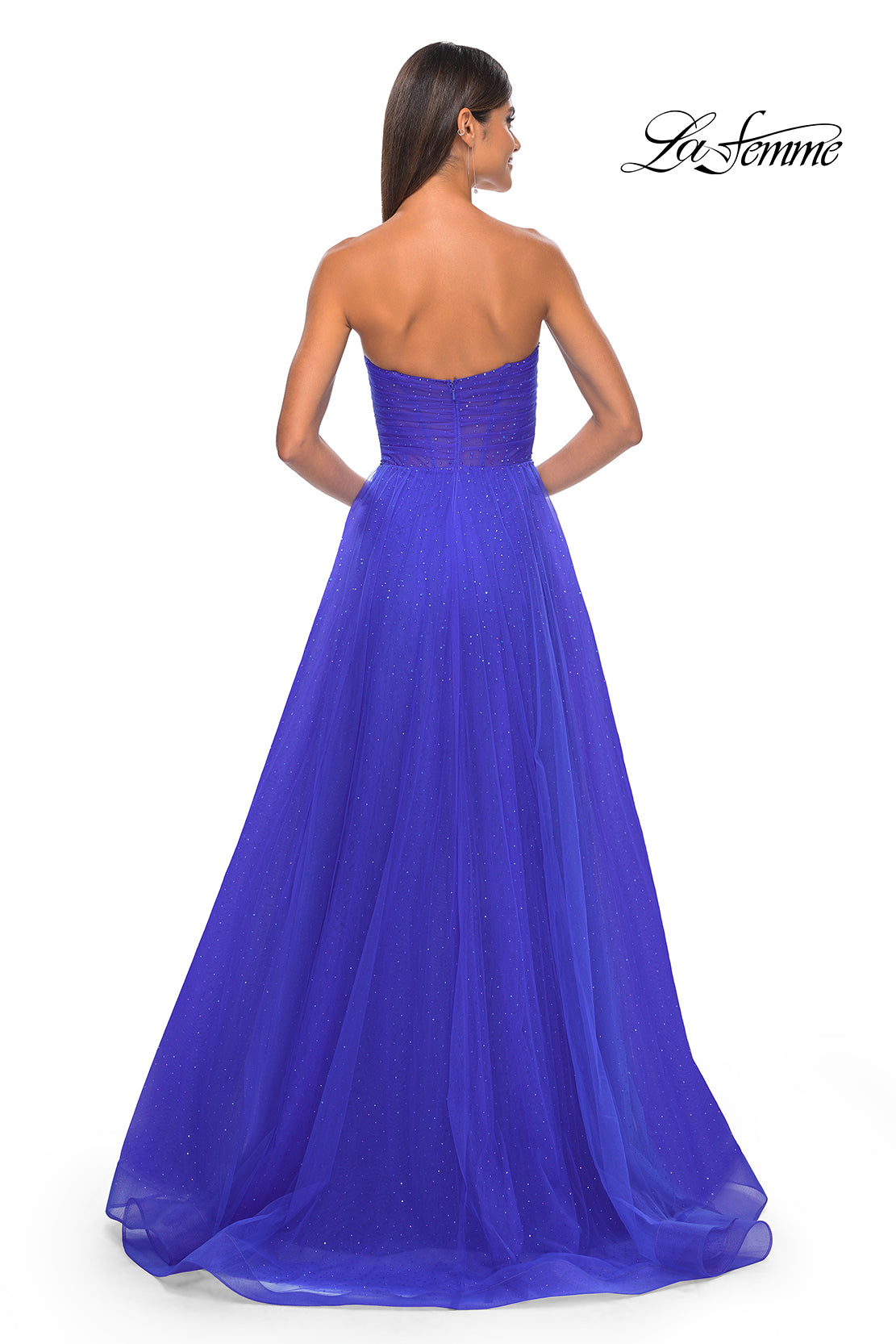La Femme 31997 Sweetheart Neckline Zipper Back High Slit Hot Stone/Tulle A-Line Evening Dress