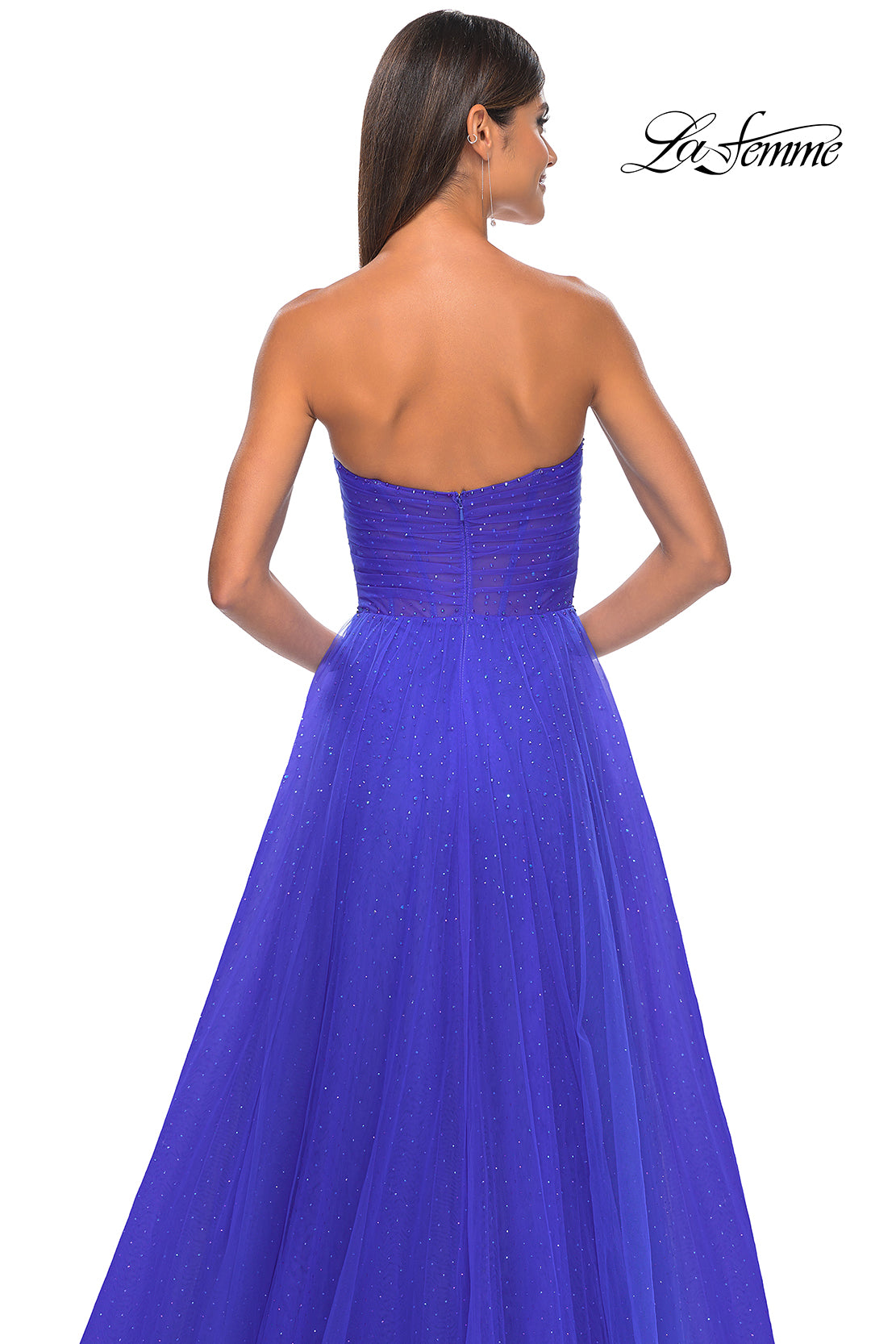 La Femme 31997 Sweetheart Neckline Zipper Back High Slit Hot Stone/Tulle A-Line Evening Dress
