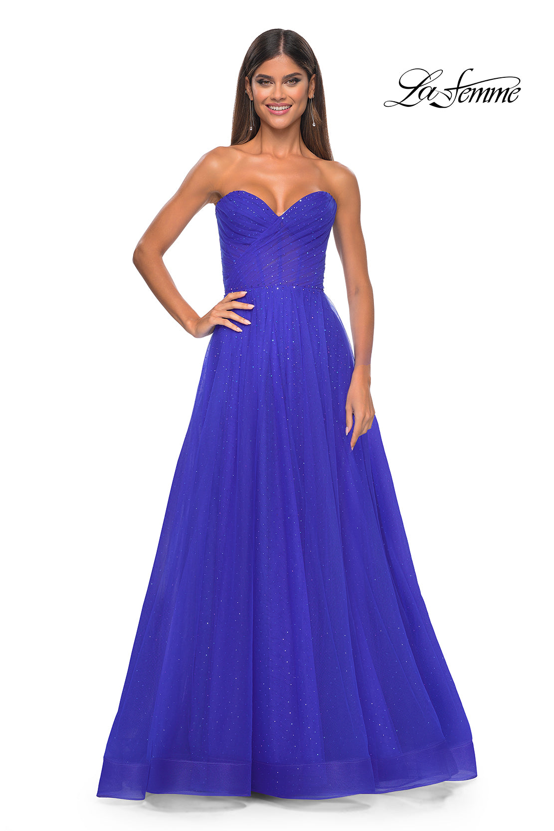 La Femme 31997 Sweetheart Neckline Zipper Back High Slit Hot Stone/Tulle A-Line Evening Dress