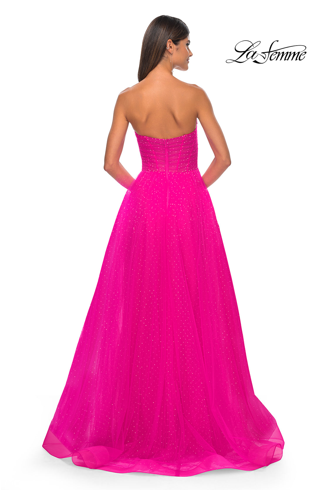 La Femme 31997 Sweetheart Neckline Zipper Back High Slit Hot Stone/Tulle A-Line Evening Dress