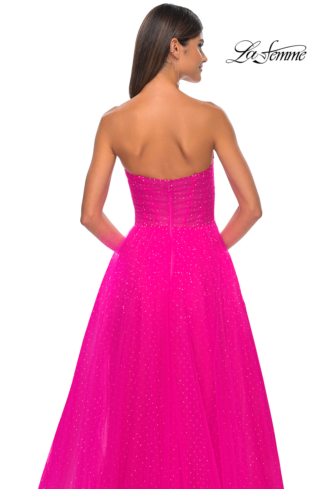 La Femme 31997 Sweetheart Neckline Zipper Back High Slit Hot Stone/Tulle A-Line Evening Dress