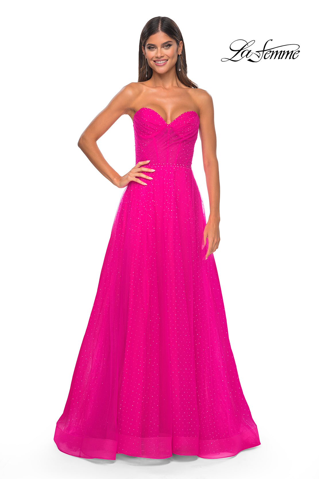 La Femme 31997 Sweetheart Neckline Zipper Back High Slit Hot Stone/Tulle A-Line Evening Dress