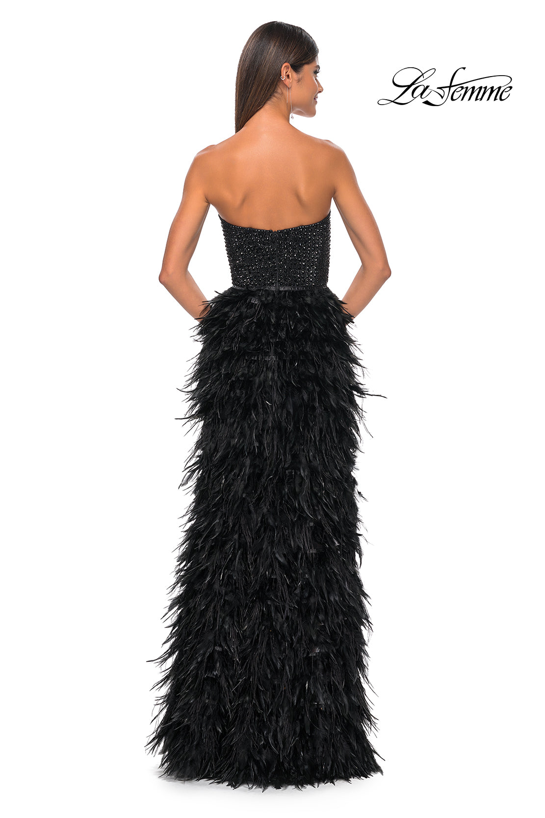 La Femme 32165 Sweetheart Neckline Zipper Back High Slit Hot Stone Fitted Evening Dress