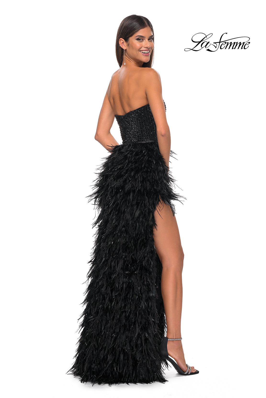 La Femme 32165 Sweetheart Neckline Zipper Back High Slit Hot Stone Fitted Evening Dress
