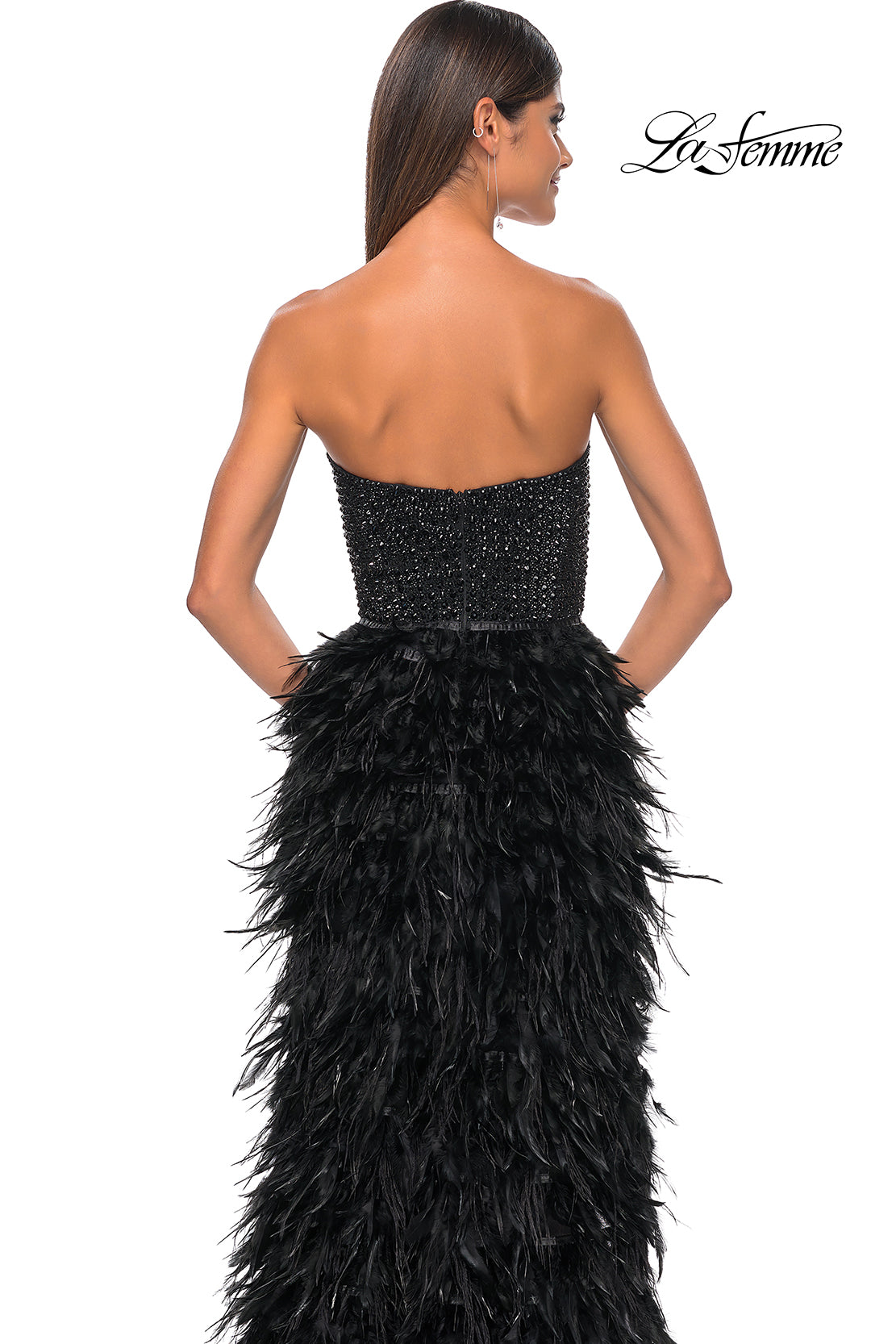 La Femme 32165 Sweetheart Neckline Zipper Back High Slit Hot Stone Fitted Evening Dress