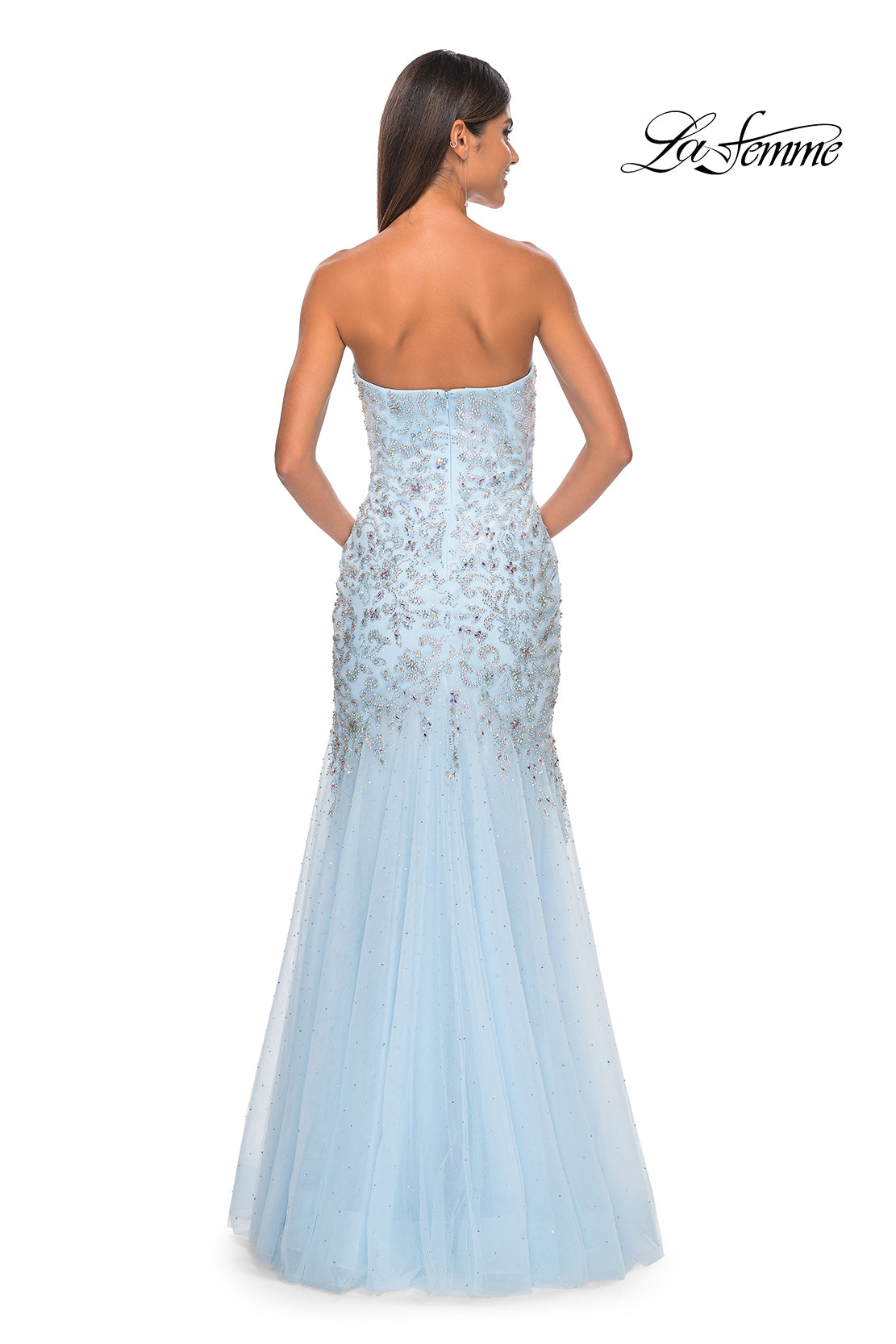 La Femme 32197 Sweetheart Neckline Zipper Back High Slit Beaded Mermaid Evening Dress