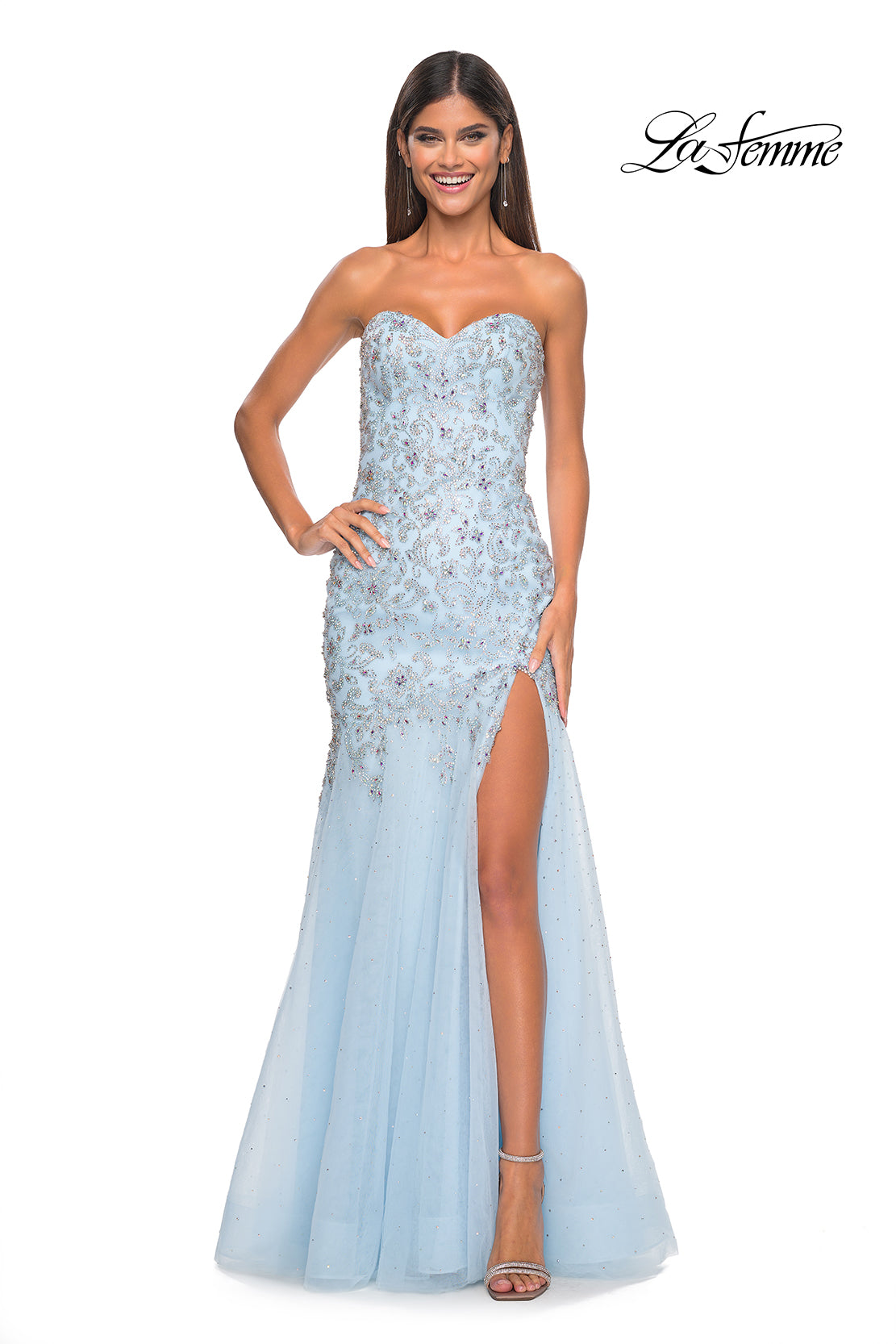 La Femme 32197 Sweetheart Neckline Zipper Back High Slit Beaded Mermaid Evening Dress