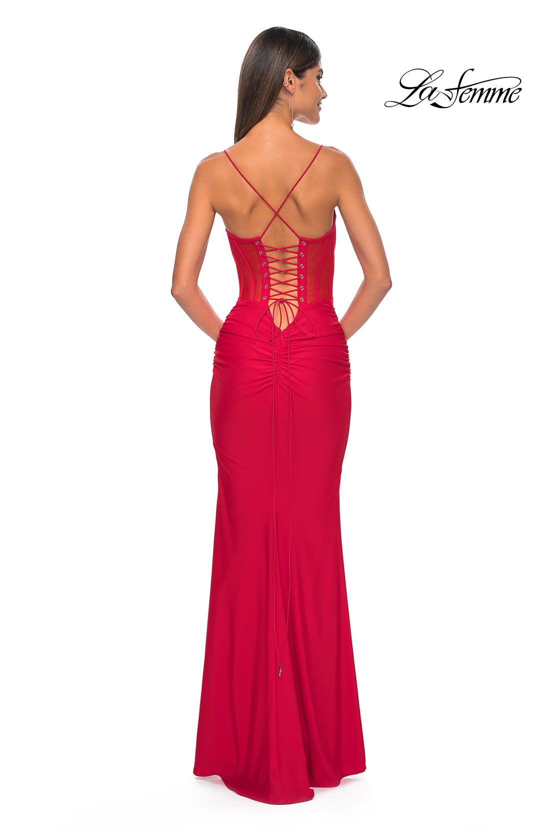 La Femme 32258 Sweetheart Neckline Lace up Back Corset Jersey Fitted Evening Dress