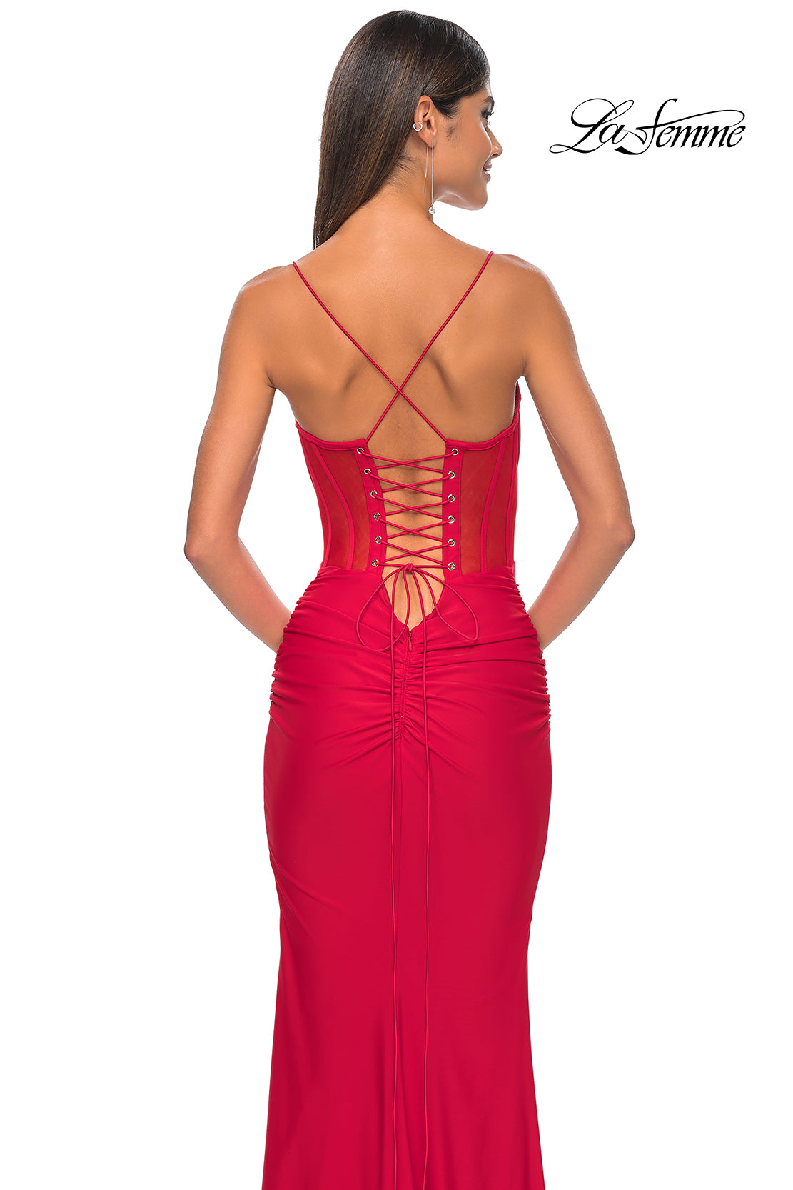La Femme 32258 Sweetheart Neckline Lace up Back Corset Jersey Fitted Evening Dress