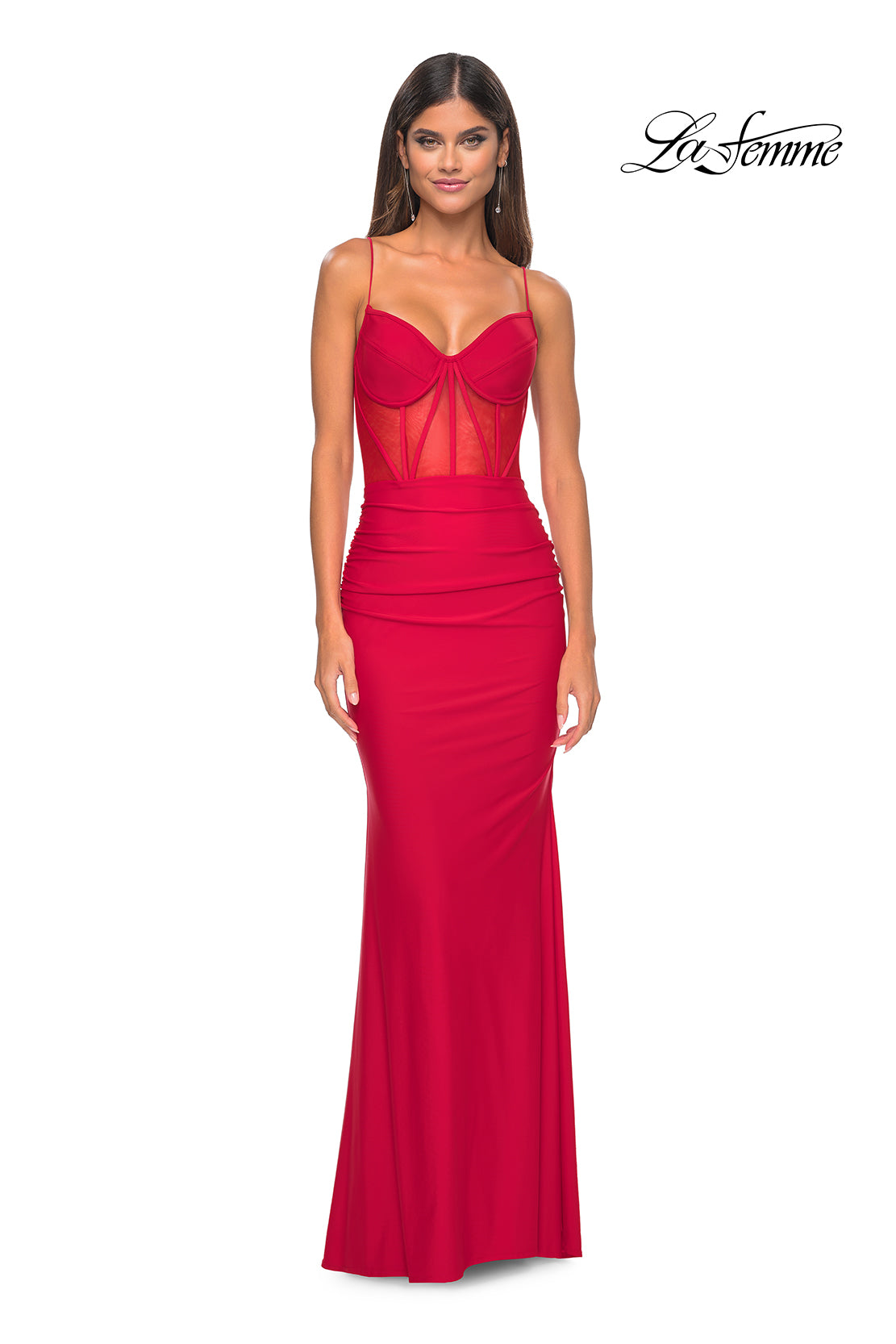 La Femme 32258 Sweetheart Neckline Lace up Back Corset Jersey Fitted Evening Dress