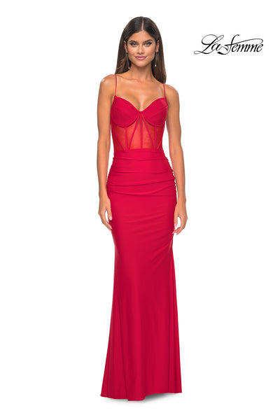 La Femme 32258 Sweetheart Neckline Lace up Back Corset Jersey Fitted Evening Dress