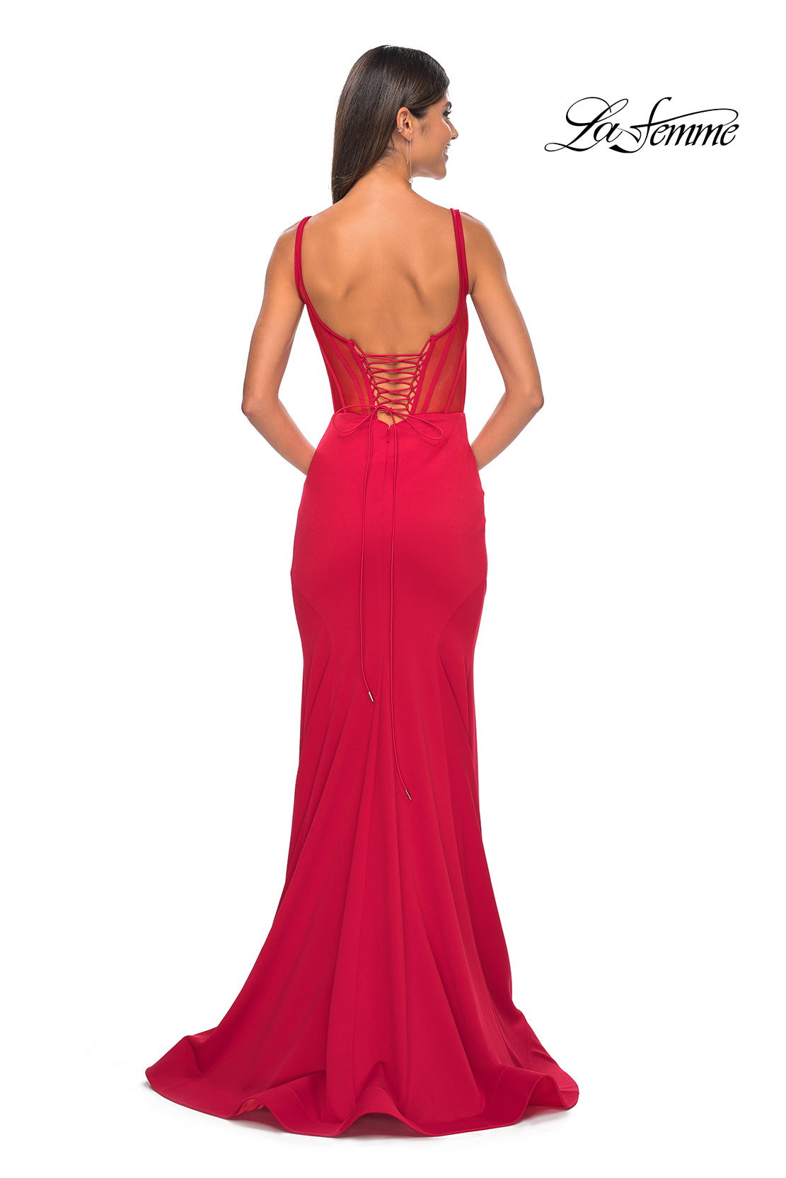 La Femme 32268 Sweetheart Neckline Lace up Back Corset Jersey Mermaid Evening Dress