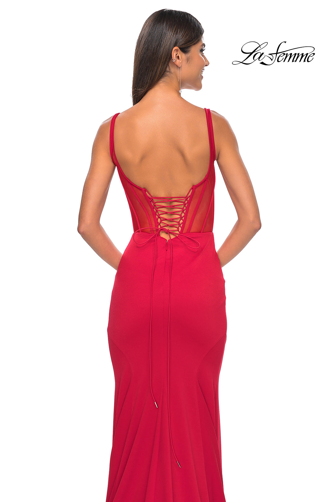 La Femme 32268 Sweetheart Neckline Lace up Back Corset Jersey Mermaid Evening Dress