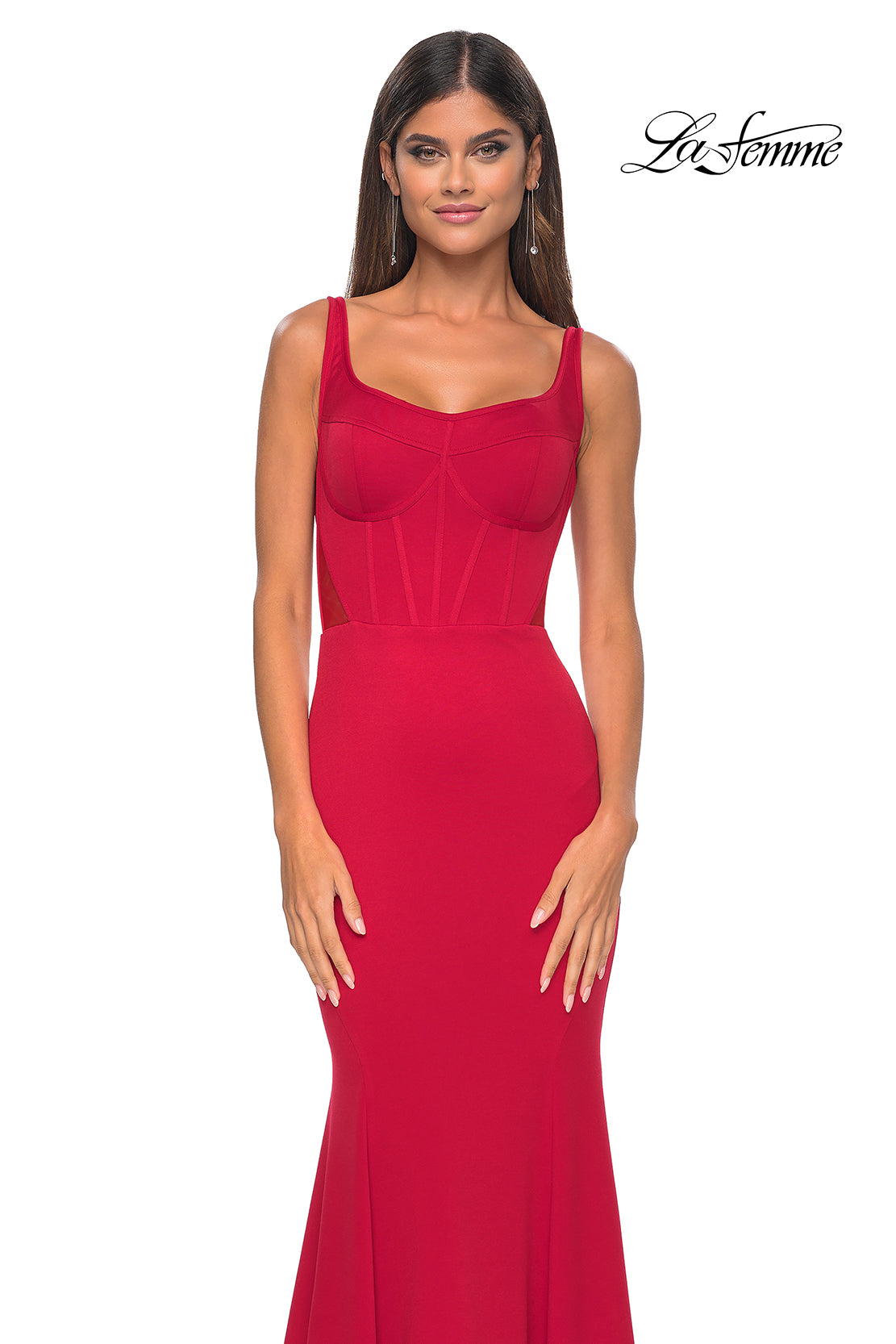 La Femme 32268 Sweetheart Neckline Lace up Back Corset Jersey Mermaid Evening Dress