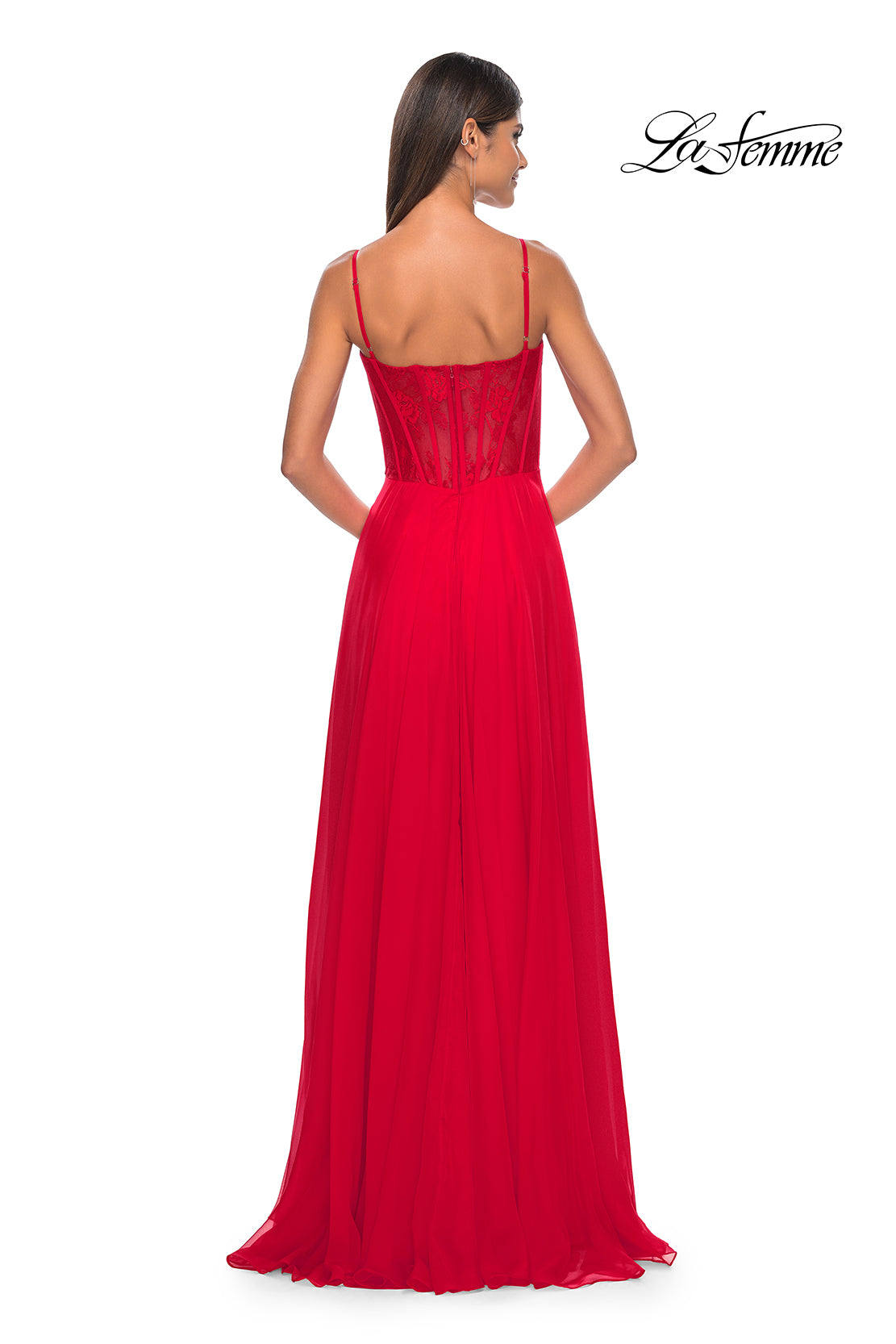 La Femme 32276 Sweetheart Neckline Zipper Back High Slit Lace/Chiffon A-Line Evening Dress