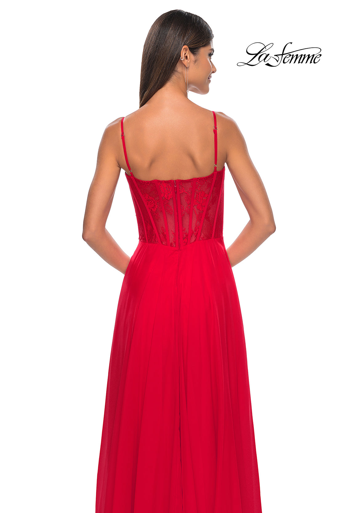 La Femme 32276 Sweetheart Neckline Zipper Back High Slit Lace/Chiffon A-Line Evening Dress