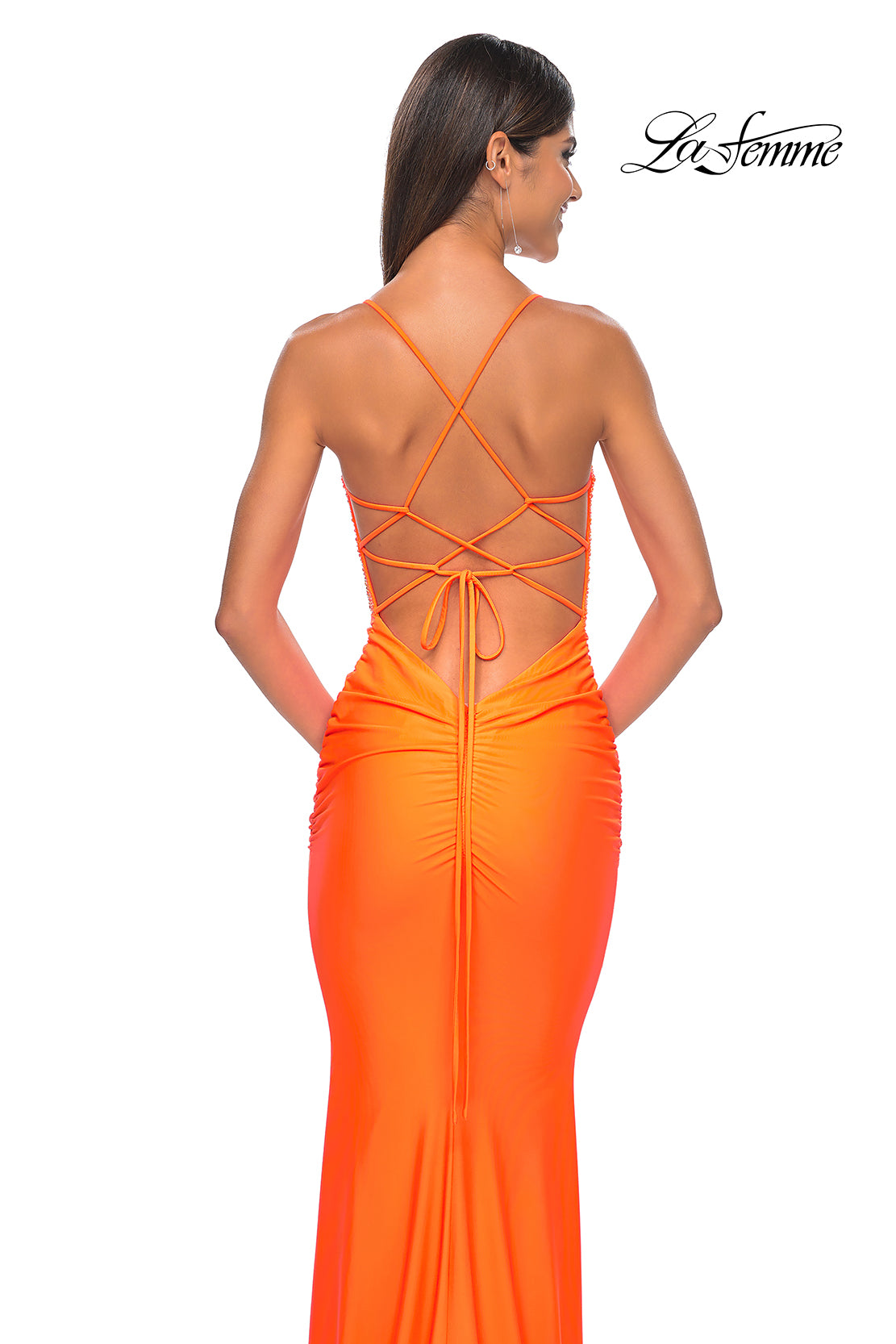 La Femme 32325 Sweetheart Neckline Criss Cross Back Ruched Hot Stone/Jersey Column Fitted Evening Dress