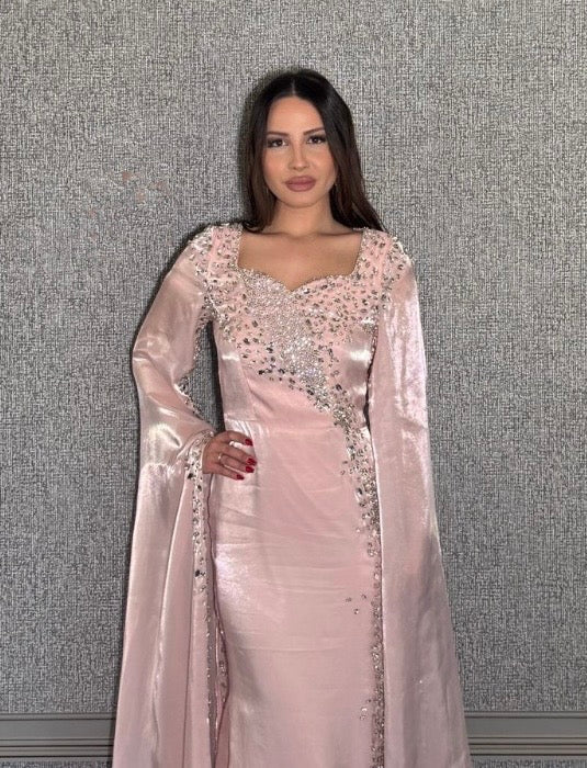 Munira Long Sleeve Organza Drape Sleeve Modest Dress