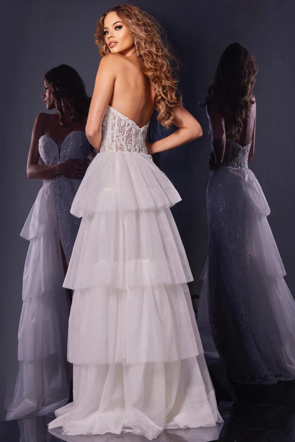 Jovani 34390 Sweetheart Neckline Gown with Layered Tulle Skirt