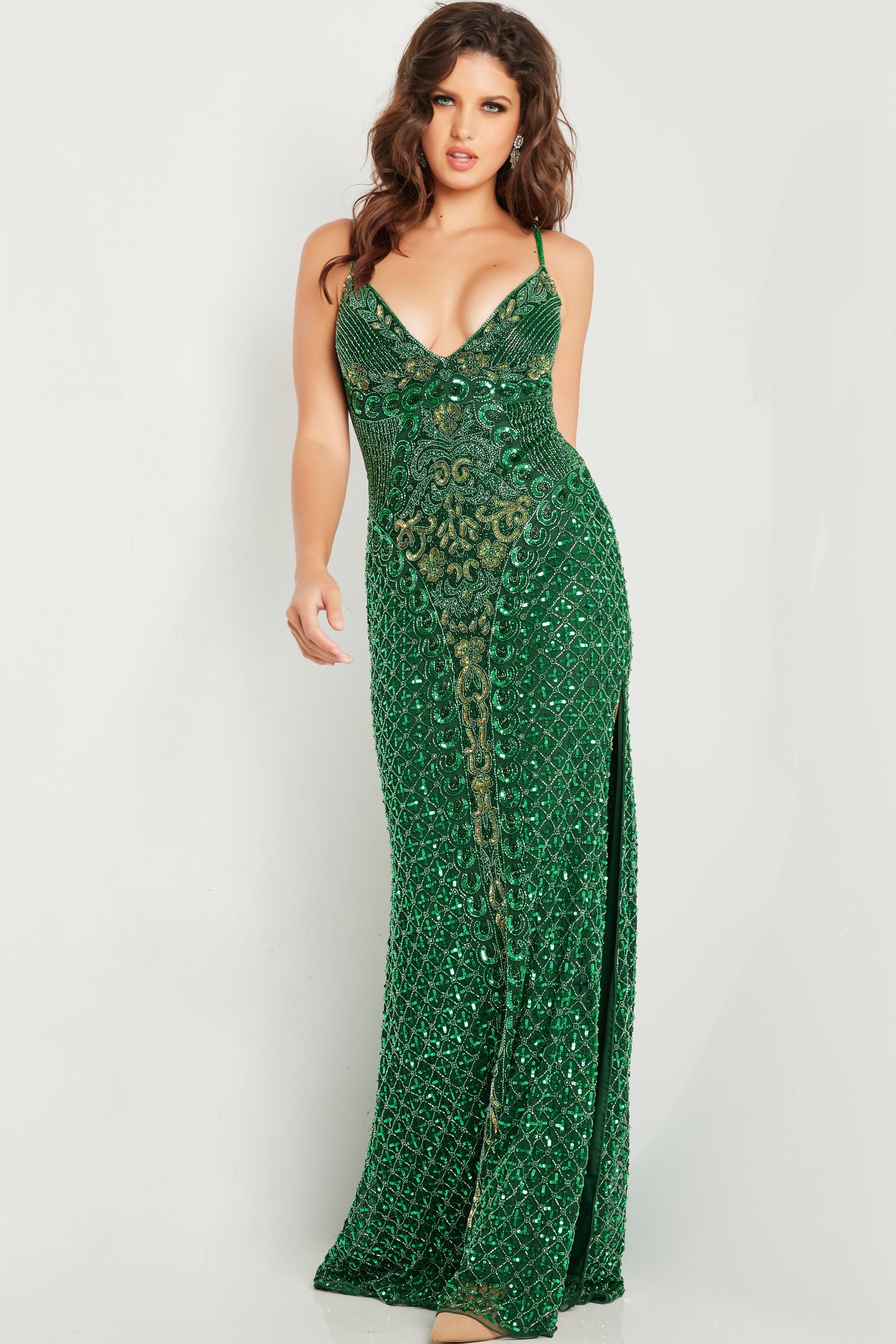 Jovani 36643 Beaded V Neckline Dress B Chic Fashions Long Dress Evening Gowns