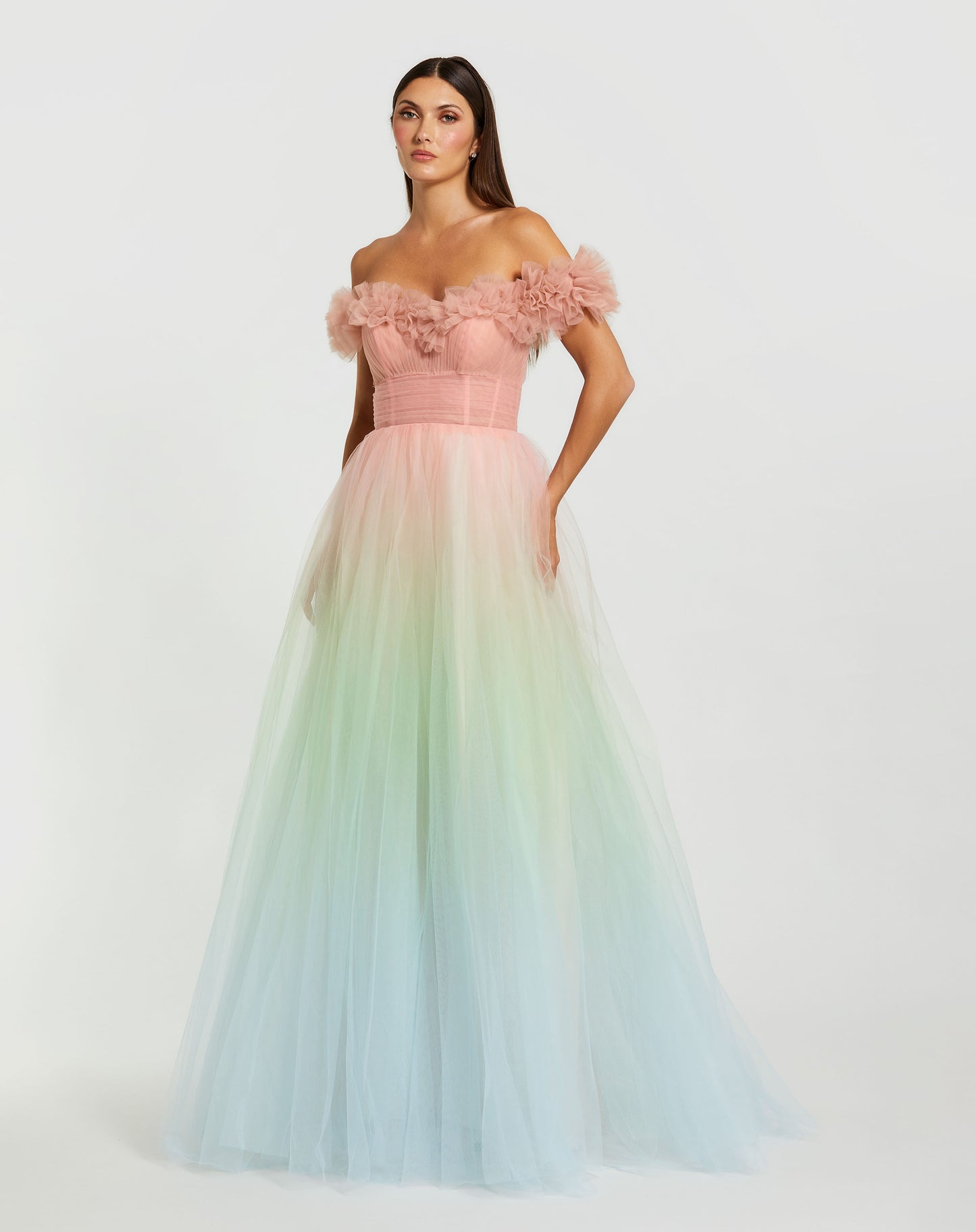 Mac Duggal 37002 Off the Shoulder Ombre Tulle Ballgown