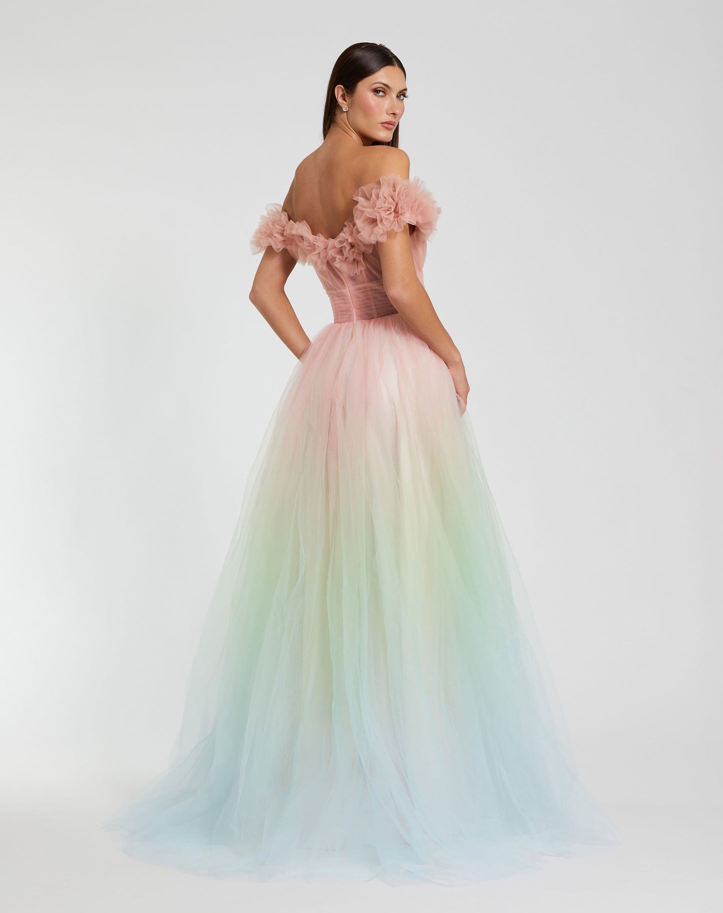 Mac Duggal 37002 Off the Shoulder Ombre Tulle Ballgown