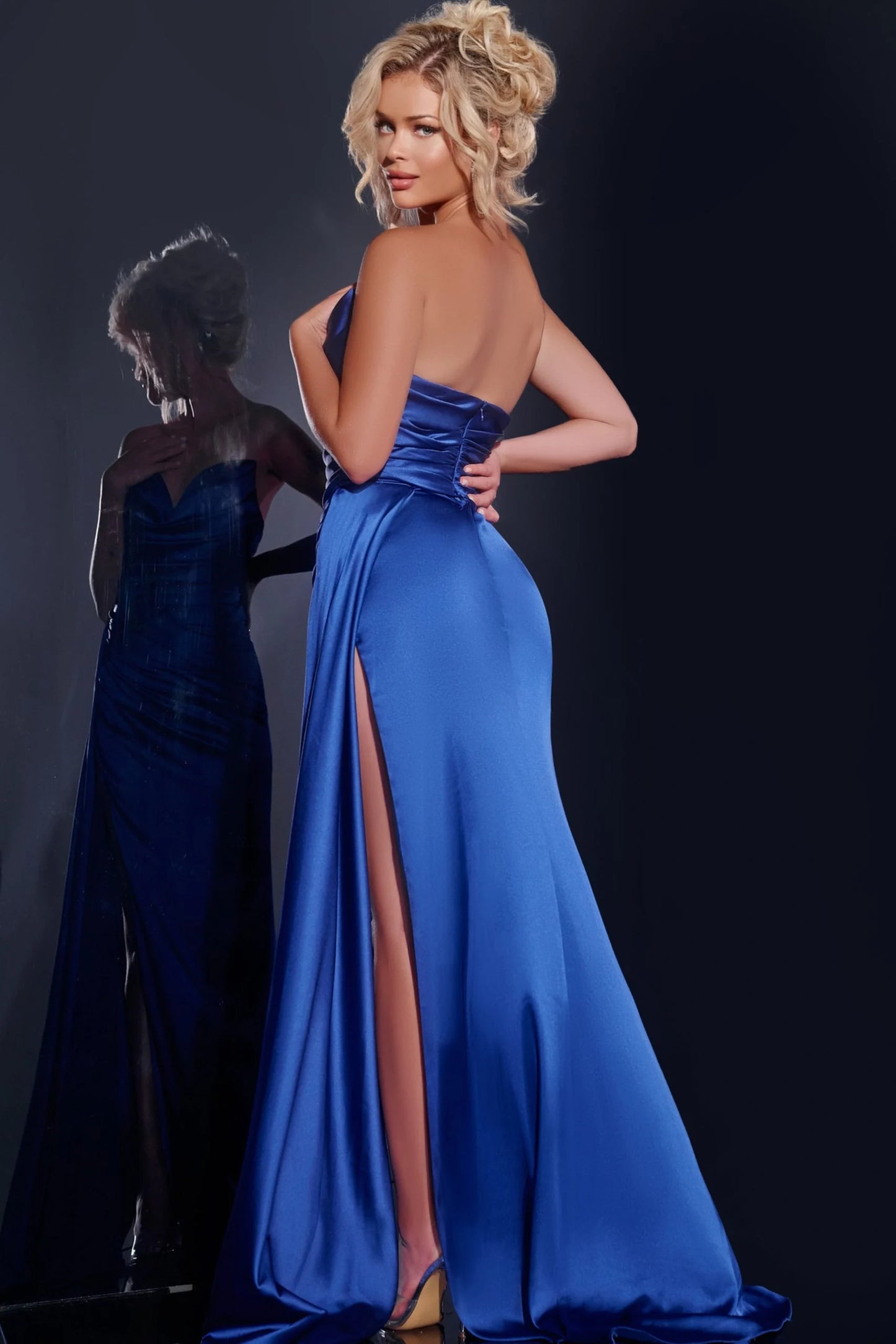 Jovani 37150 Satin Strapless Pleated Gown