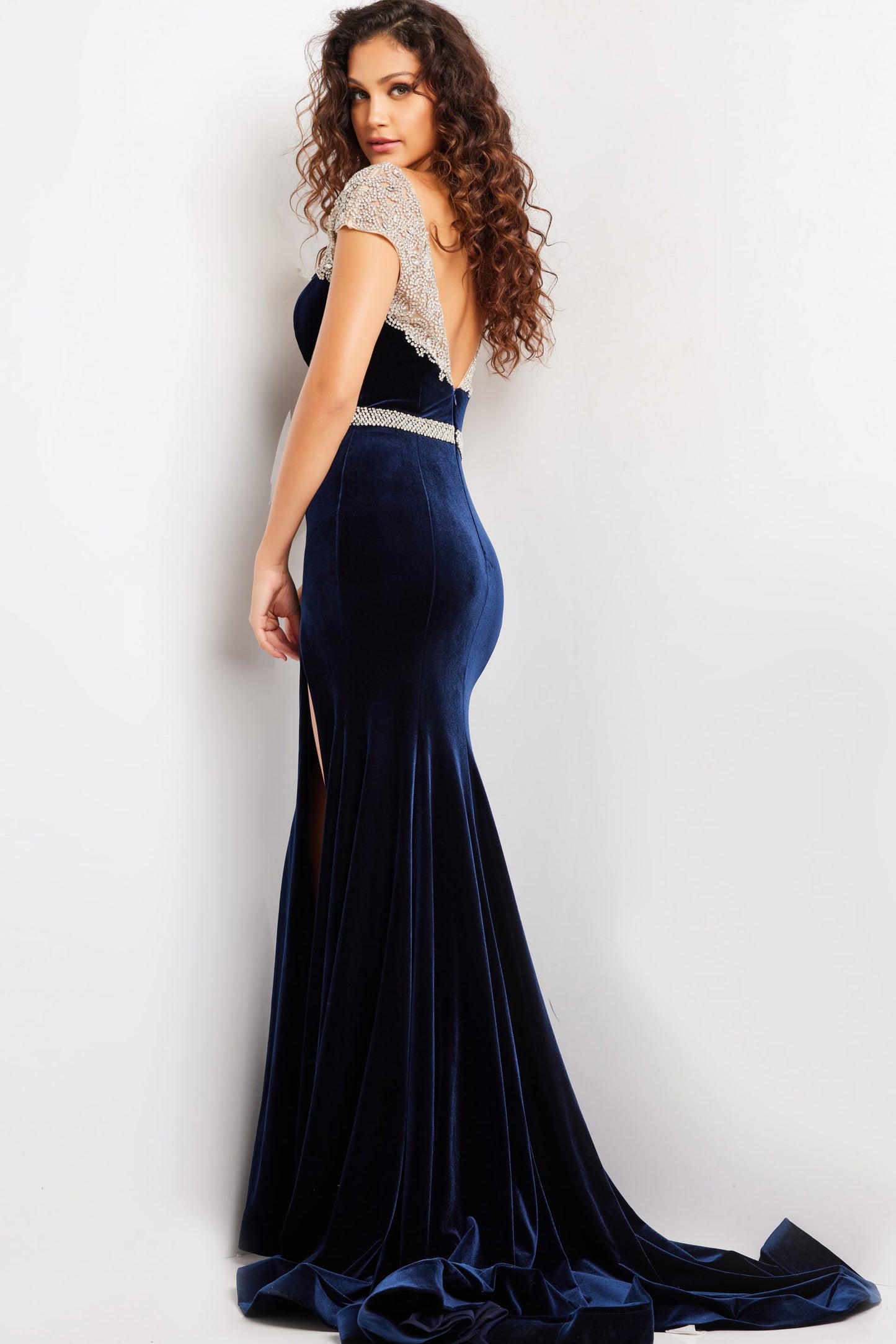 Jovani 37246 Plunging Neck Crystal Embellished Dress