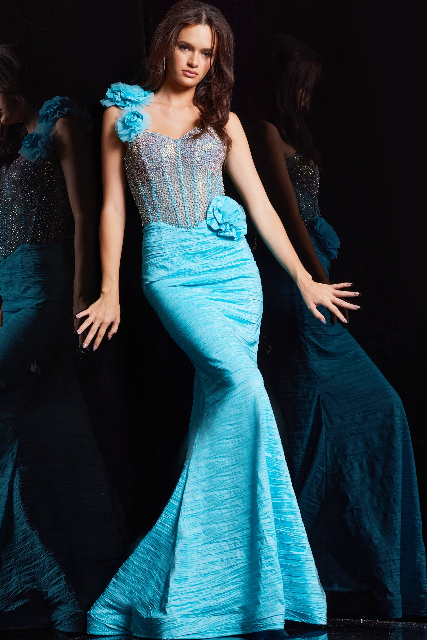 Jovani 37268 One-Shoulder Beaded Prom Dress