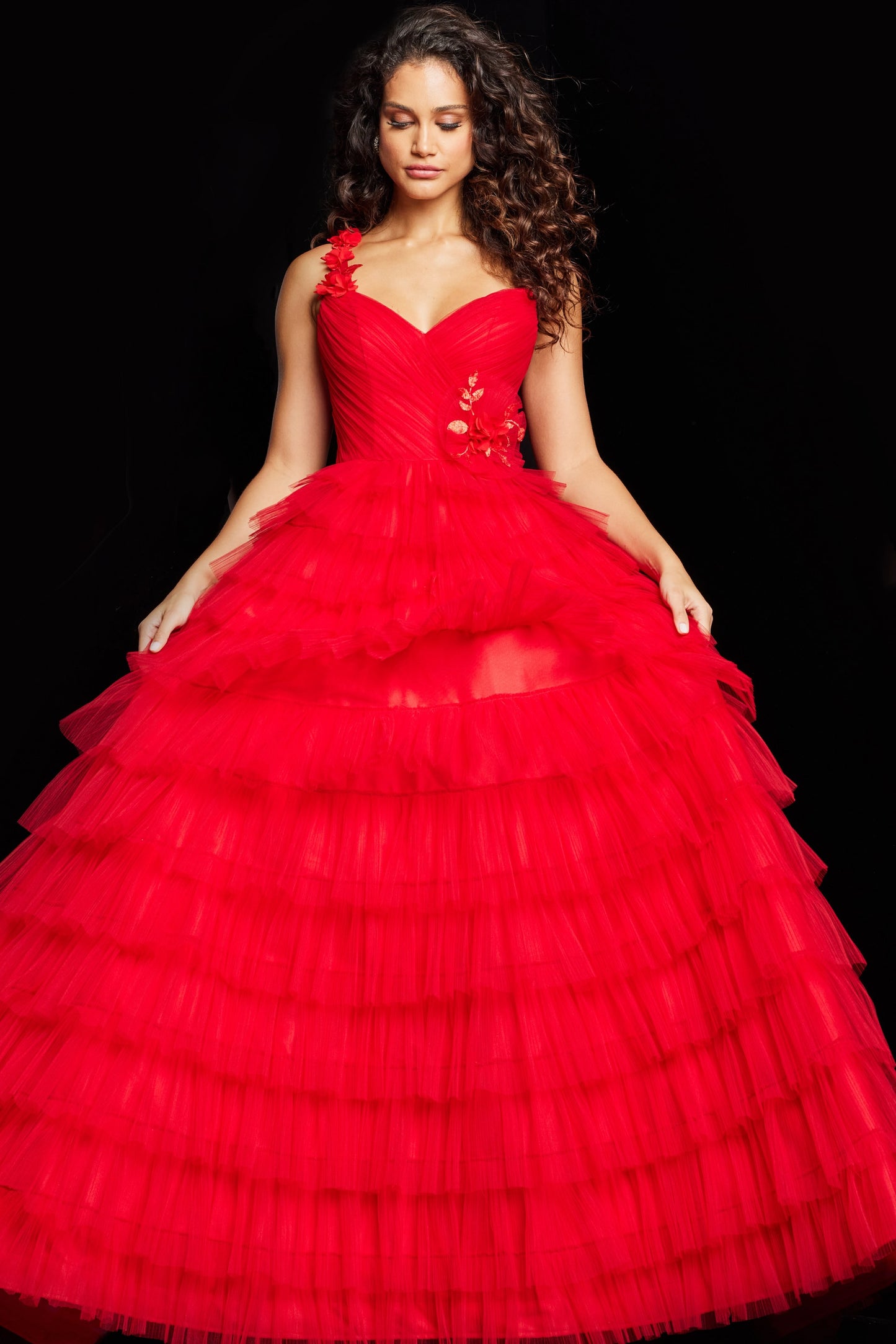 Jovani 37274 Tulle One Shoulder Gown