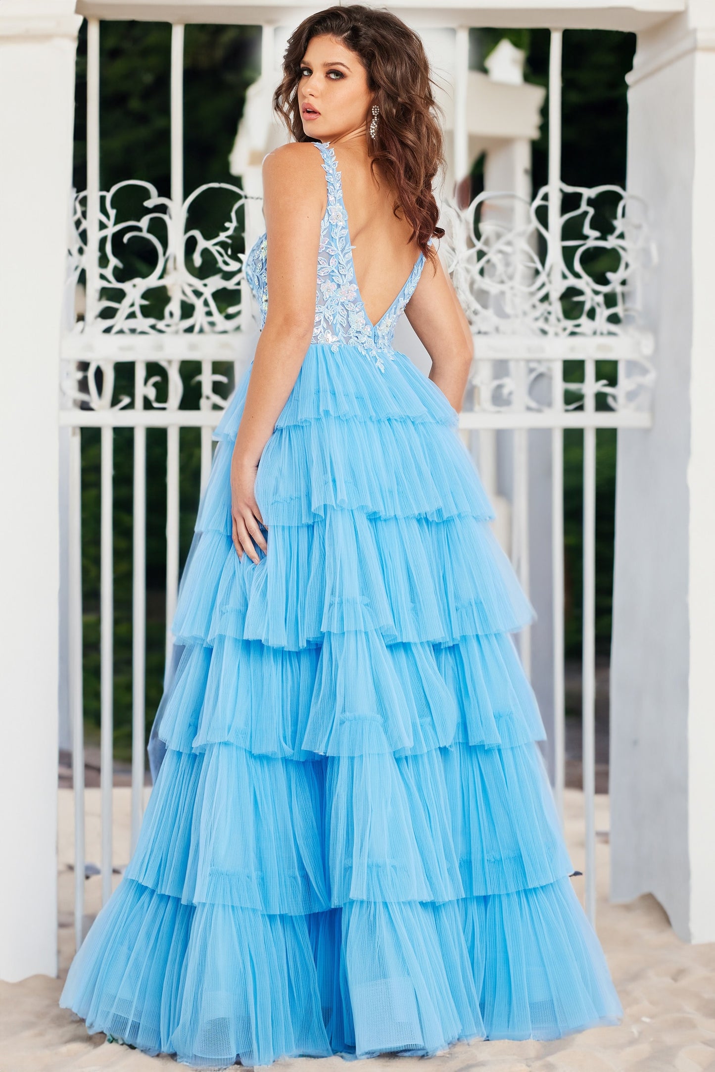 Jovani 37632 V Neckline Layered Dress