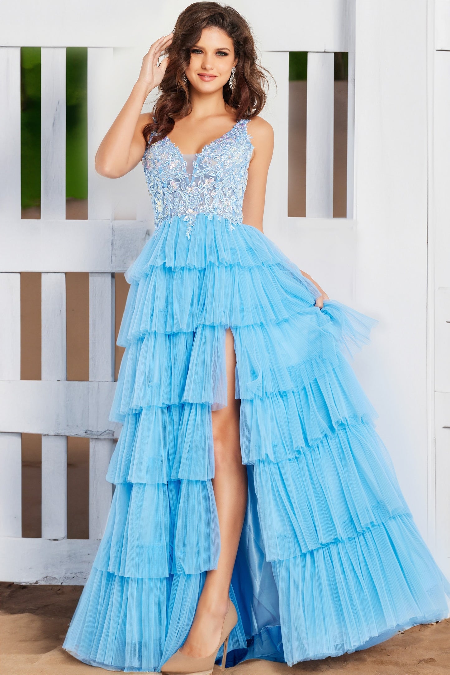 Jovani 37632 V Neckline Layered Dress