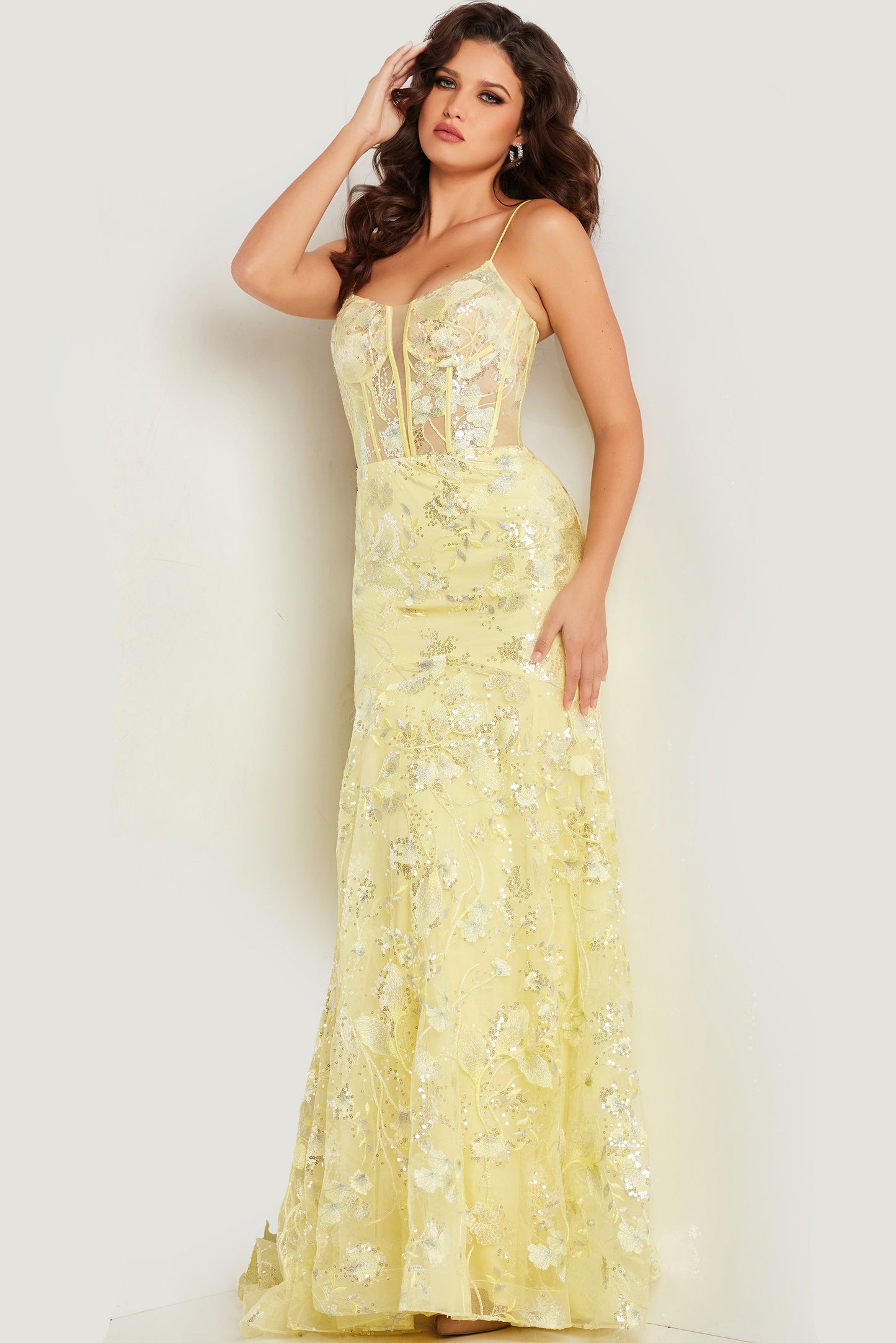Jovani 38004 V Neckline Beaded Gown