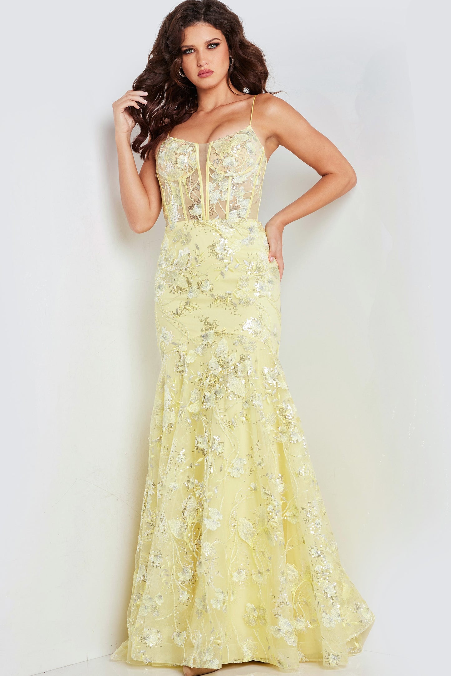 Jovani 38004 V Neckline Beaded Gown