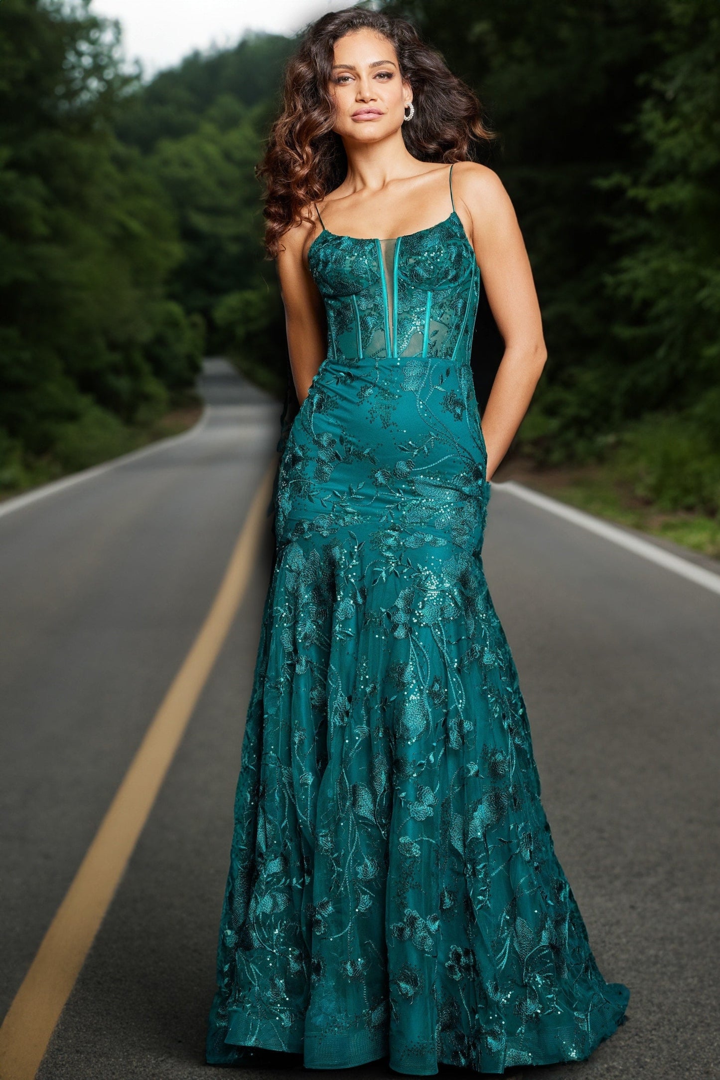 Jovani 38004 V Neckline Beaded Gown
