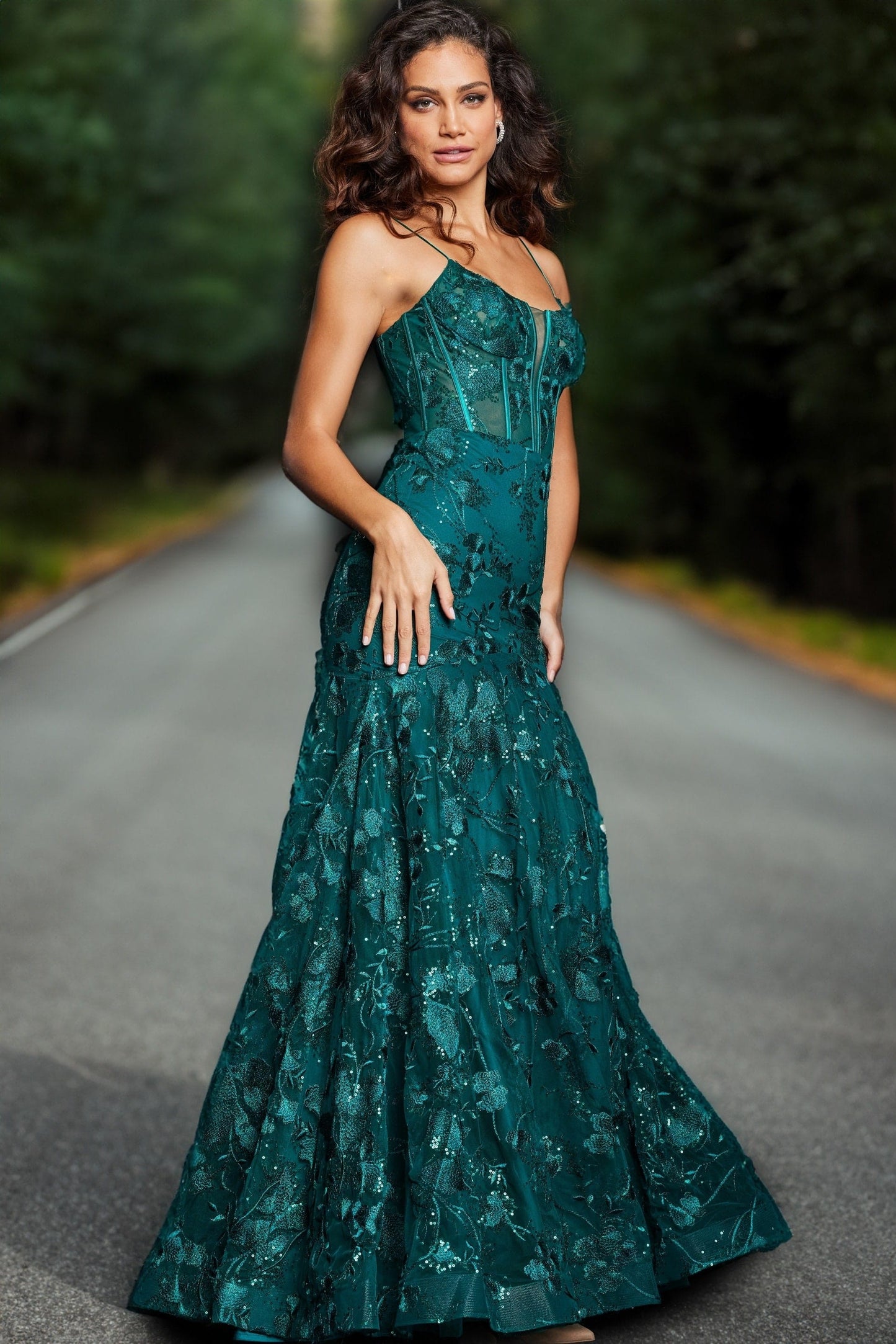 Jovani 38004 V Neckline Beaded Gown