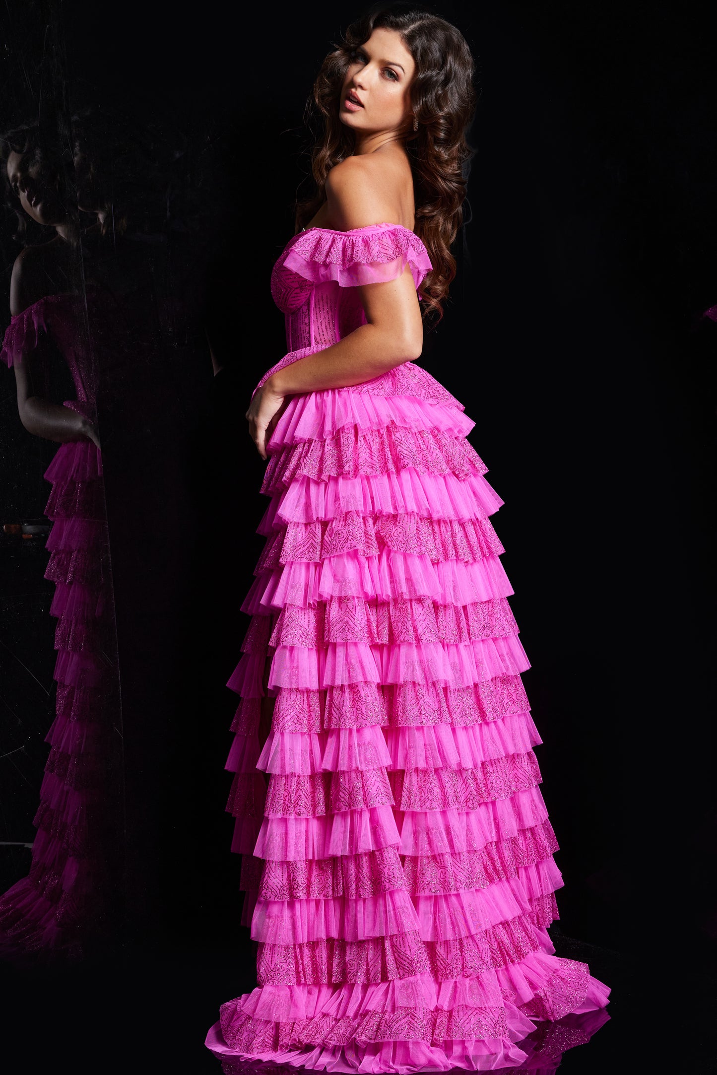 Jovani 38251 Off the Shoulder Layered Ballgown