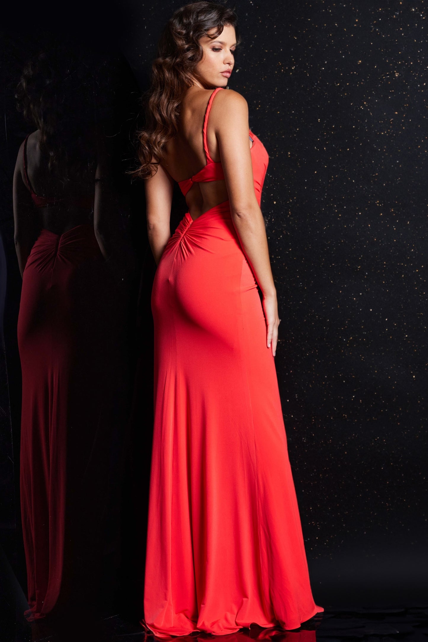 Jovani 38309 Ruched Bodice High Slit Dress