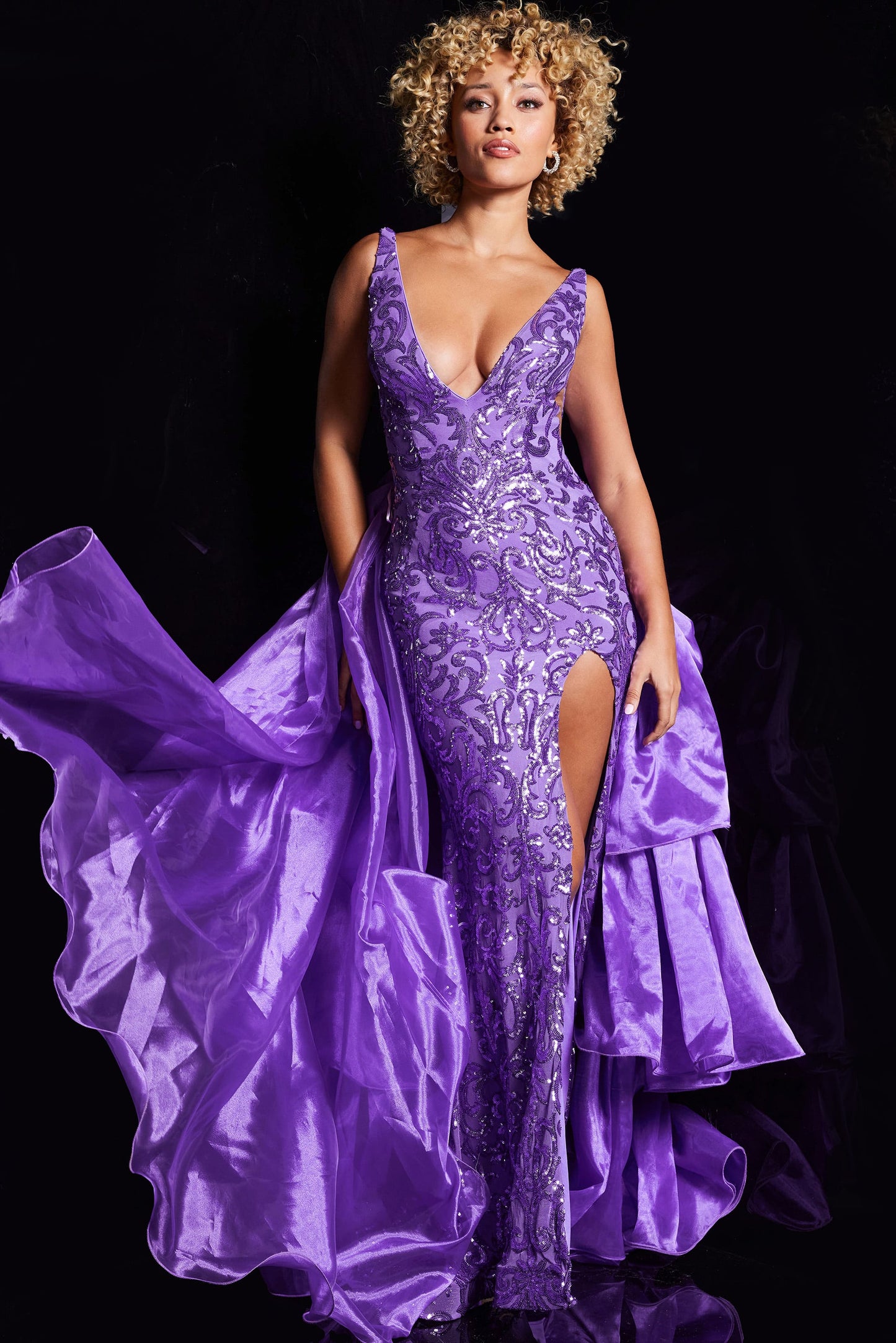 Jovani 38336 Embellished V Neck Dress
