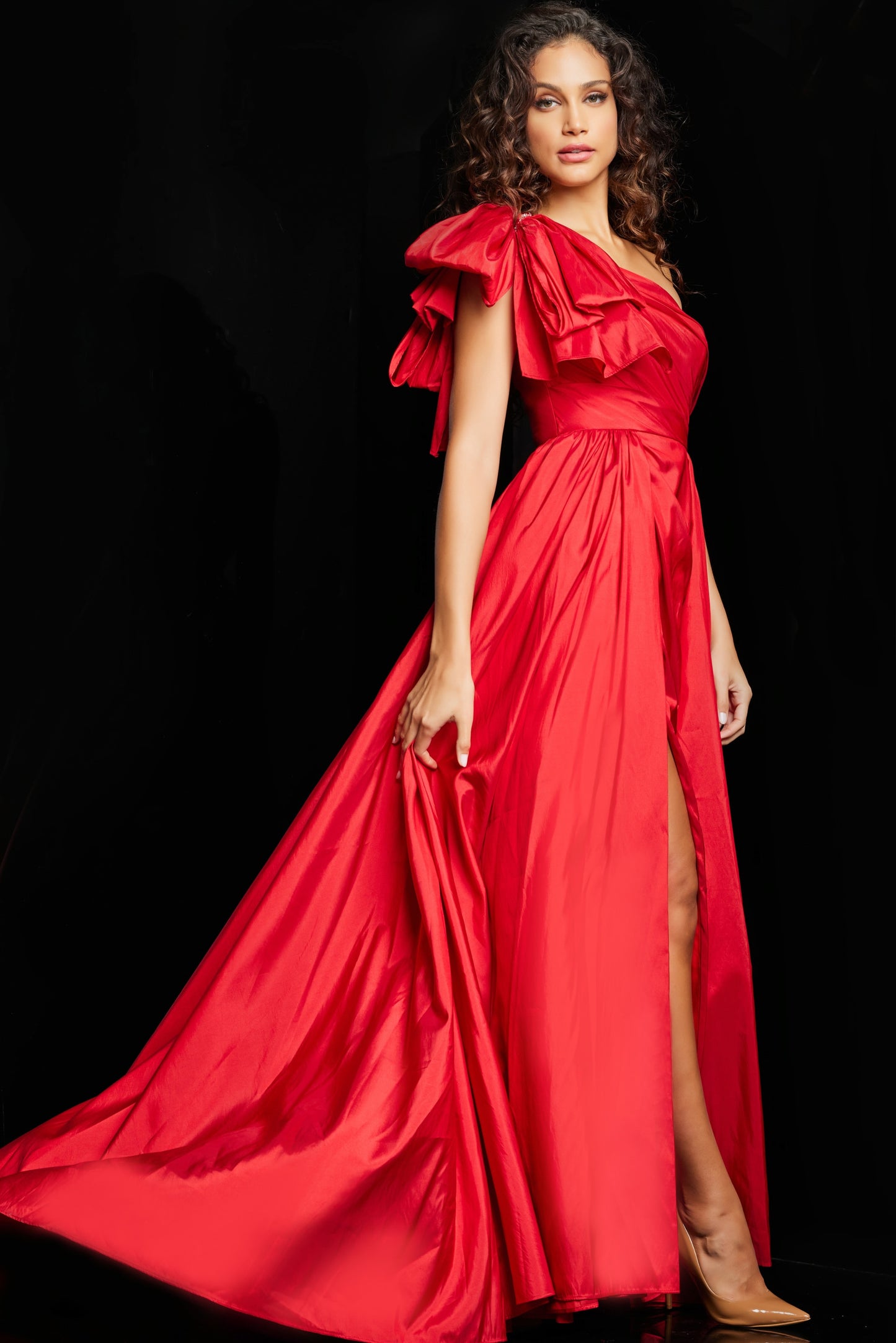 Jovani 38466 One Shoulder High Slit Gown