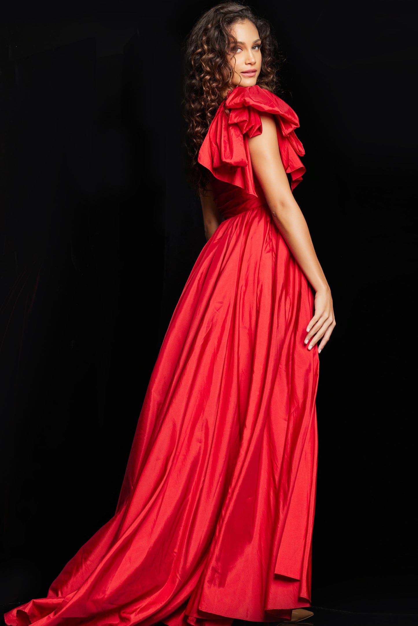Jovani 38466 One Shoulder High Slit Gown