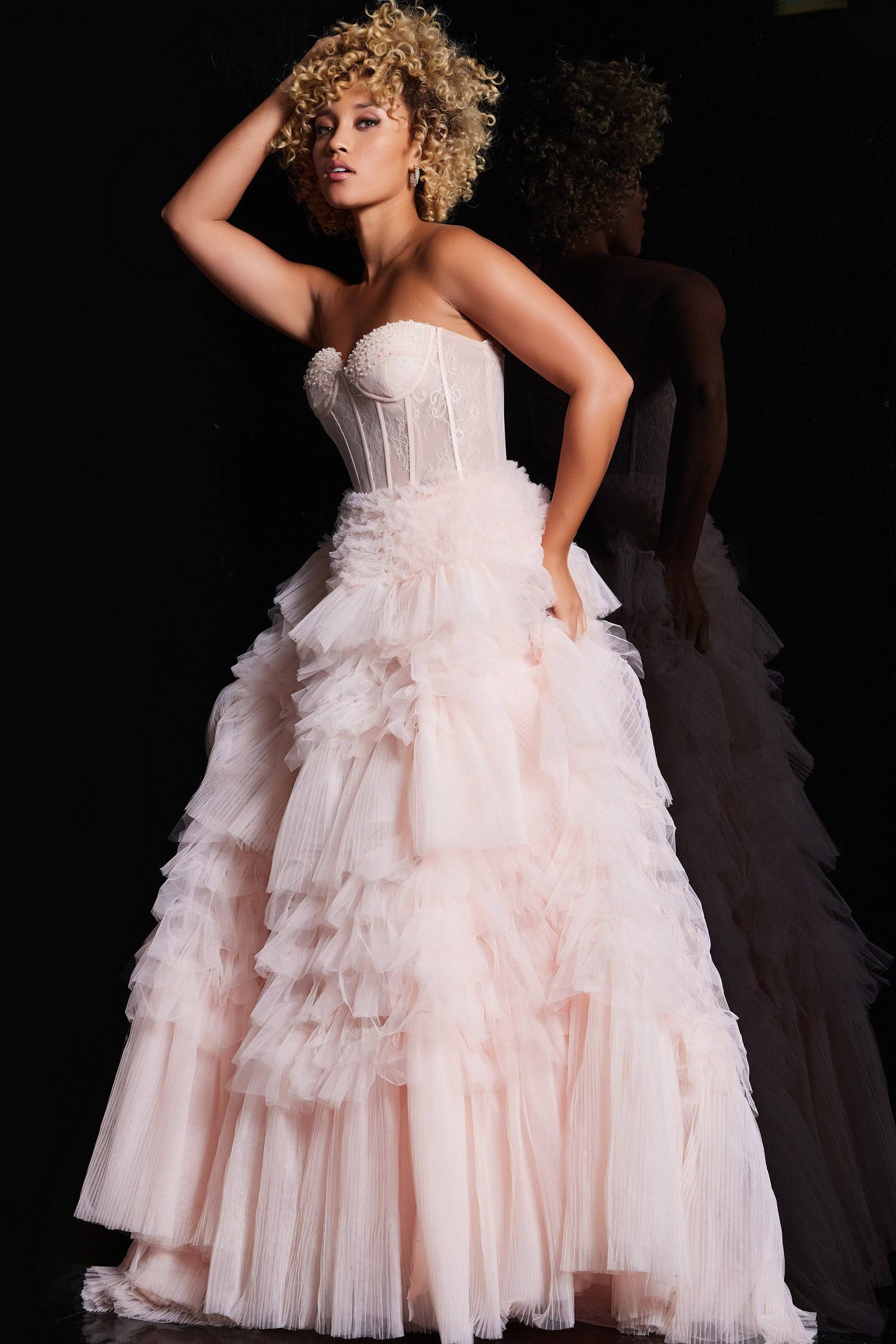 Jovani 38540 Corset Bodice Layered Skirt Ballgown