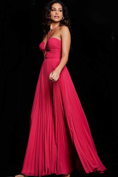Jovani 39139 Pleated Skirt with High Slit Cut Out Maxi Dress