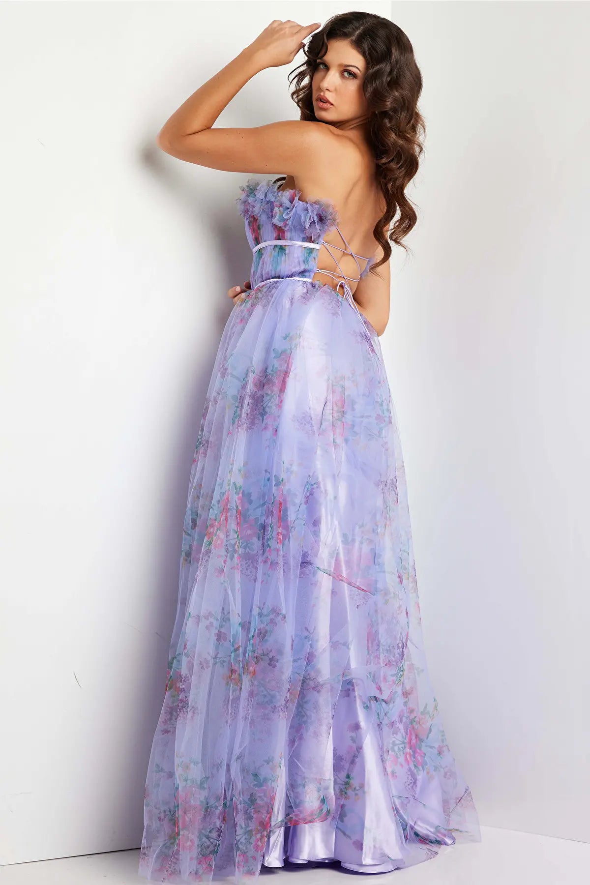 Jovani 39151 Lilac Print Strapless A Line Gown