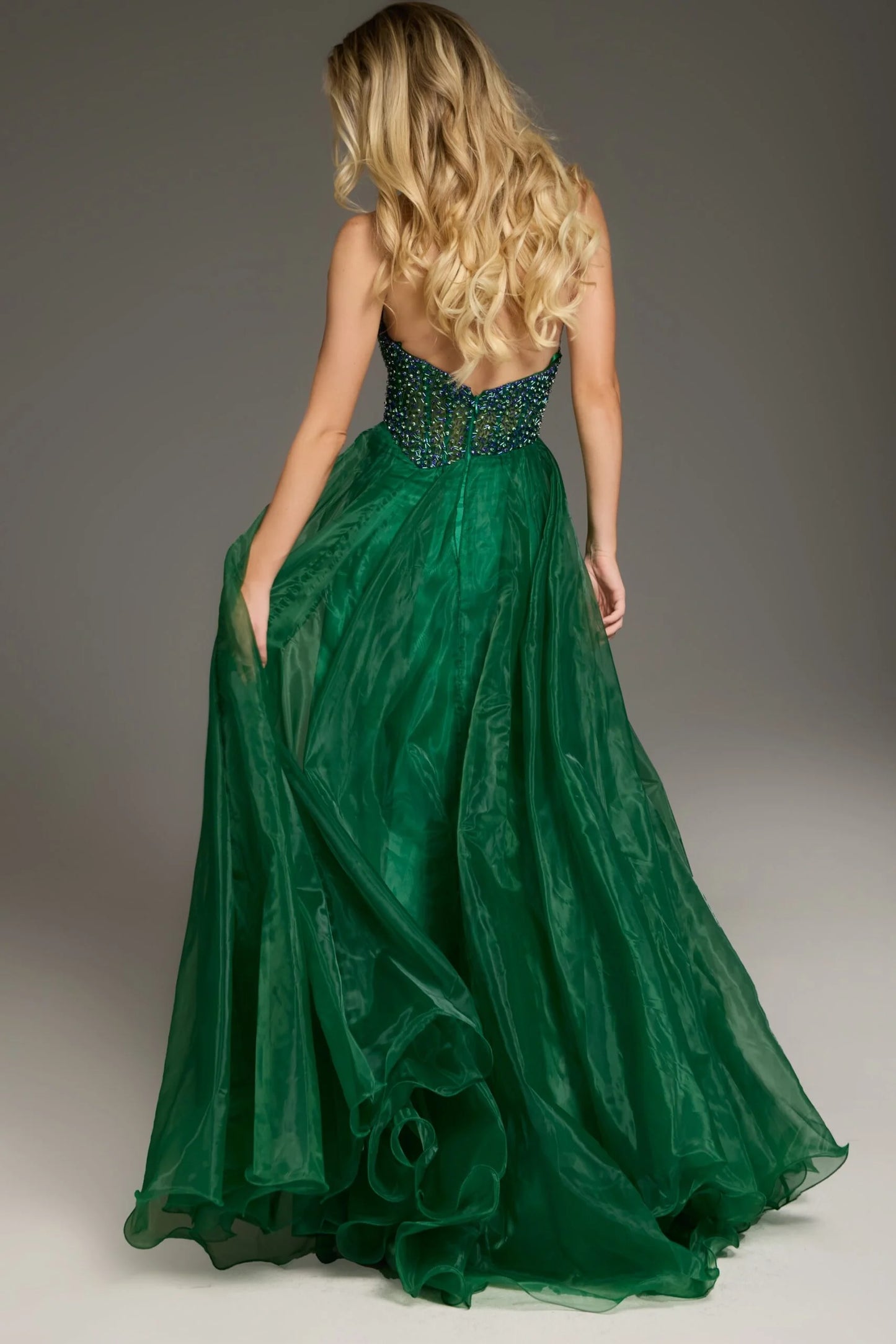 Jovani 39650 Strapless Gown with Beaded Corset Bodice