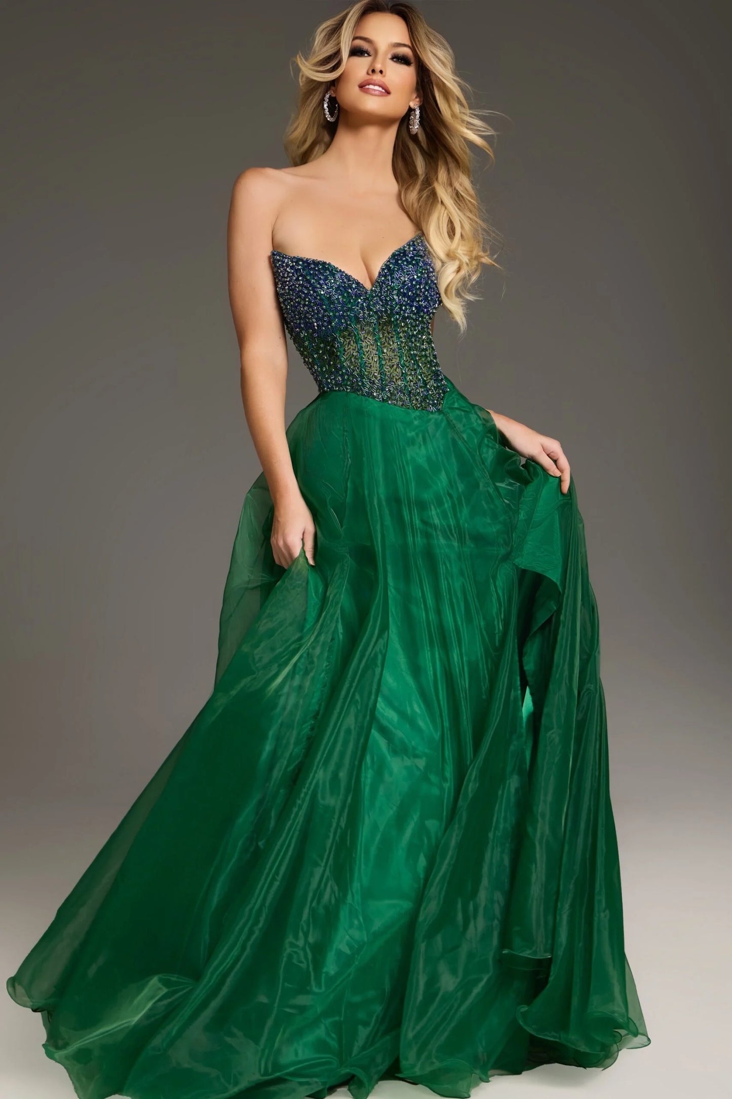 Jovani 39650 Strapless Gown with Beaded Corset Bodice