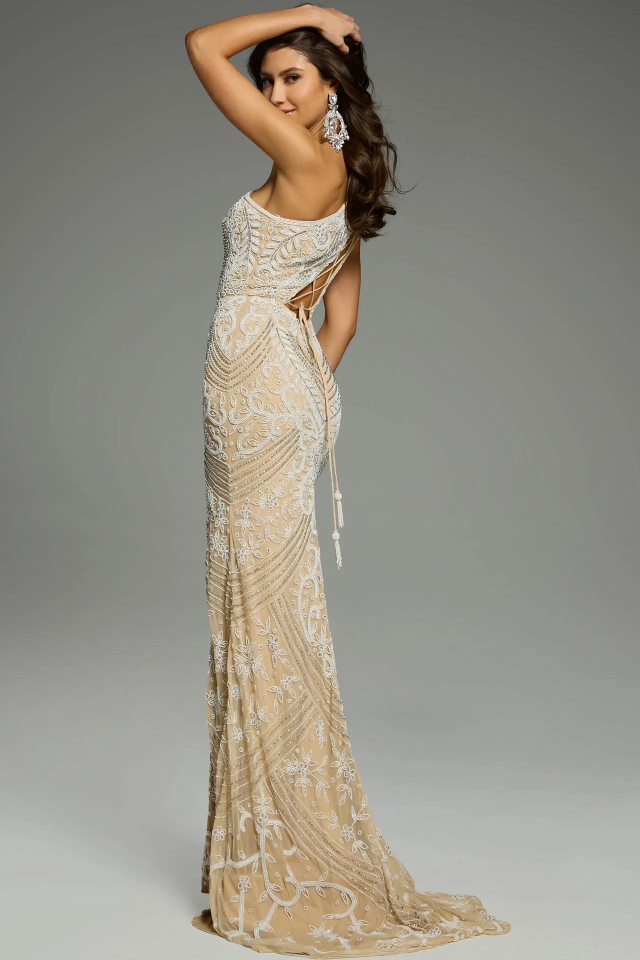 Jovani 39895 Embellished One Shoulder Gown With Intricate Beaded Details