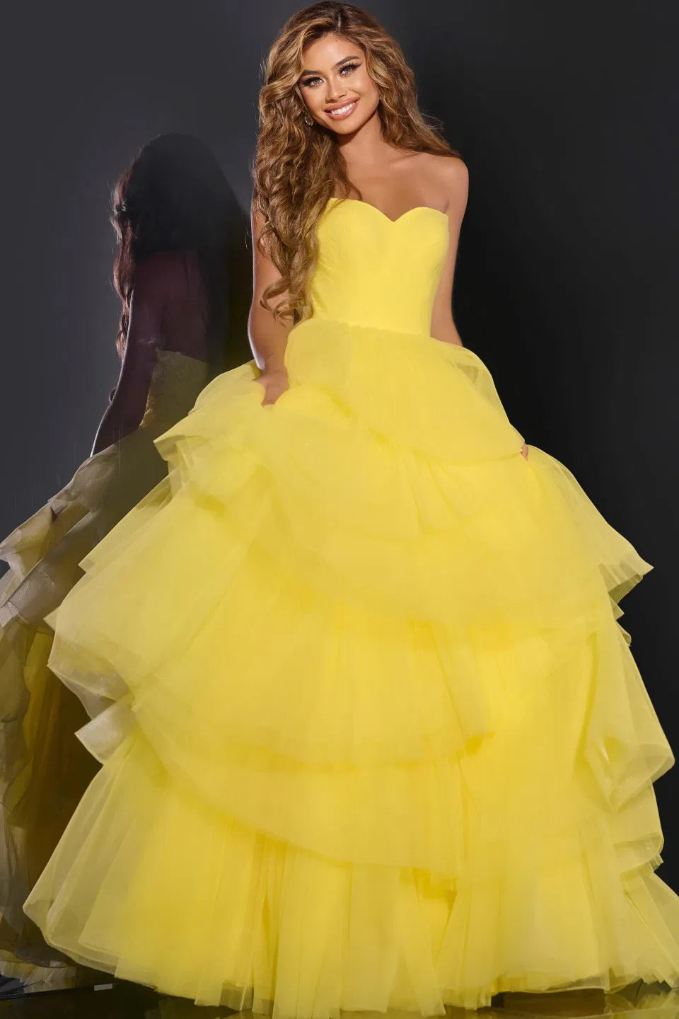 Jovani 40394 Strapless Tulle Ball Gown with Layered Skirt